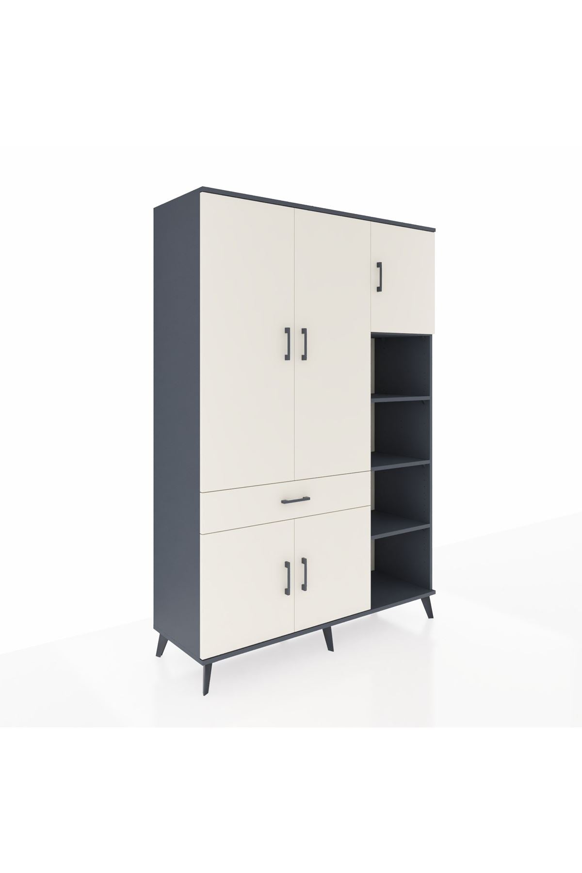 Hyperion Gardrop 10 Raflı Tek Çekmeceli 5 Kapaklı 132x44x195 Antrasit-Aytaşı