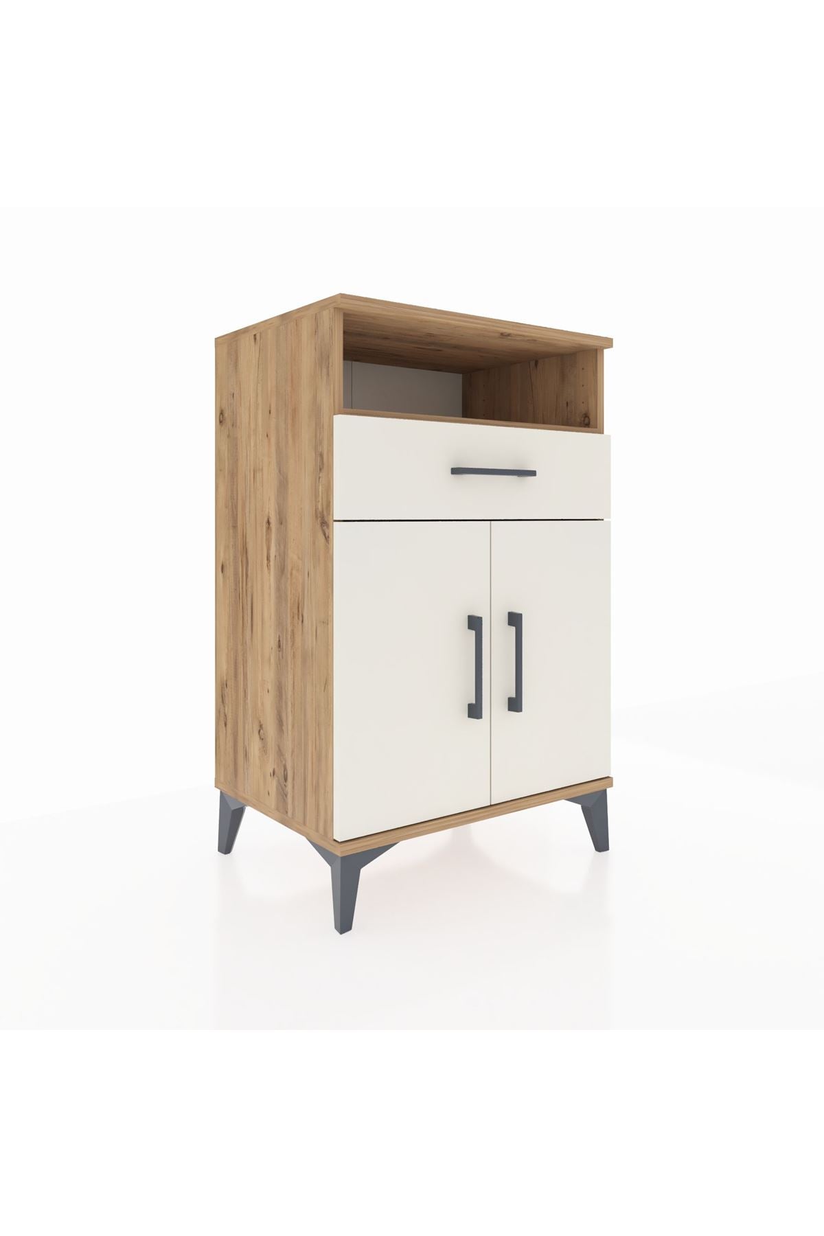 Hyperion Komodin 2 Raflı Tek Çekmeceli 2 Kapaklı 60x44x96 Çam-Aytaşı