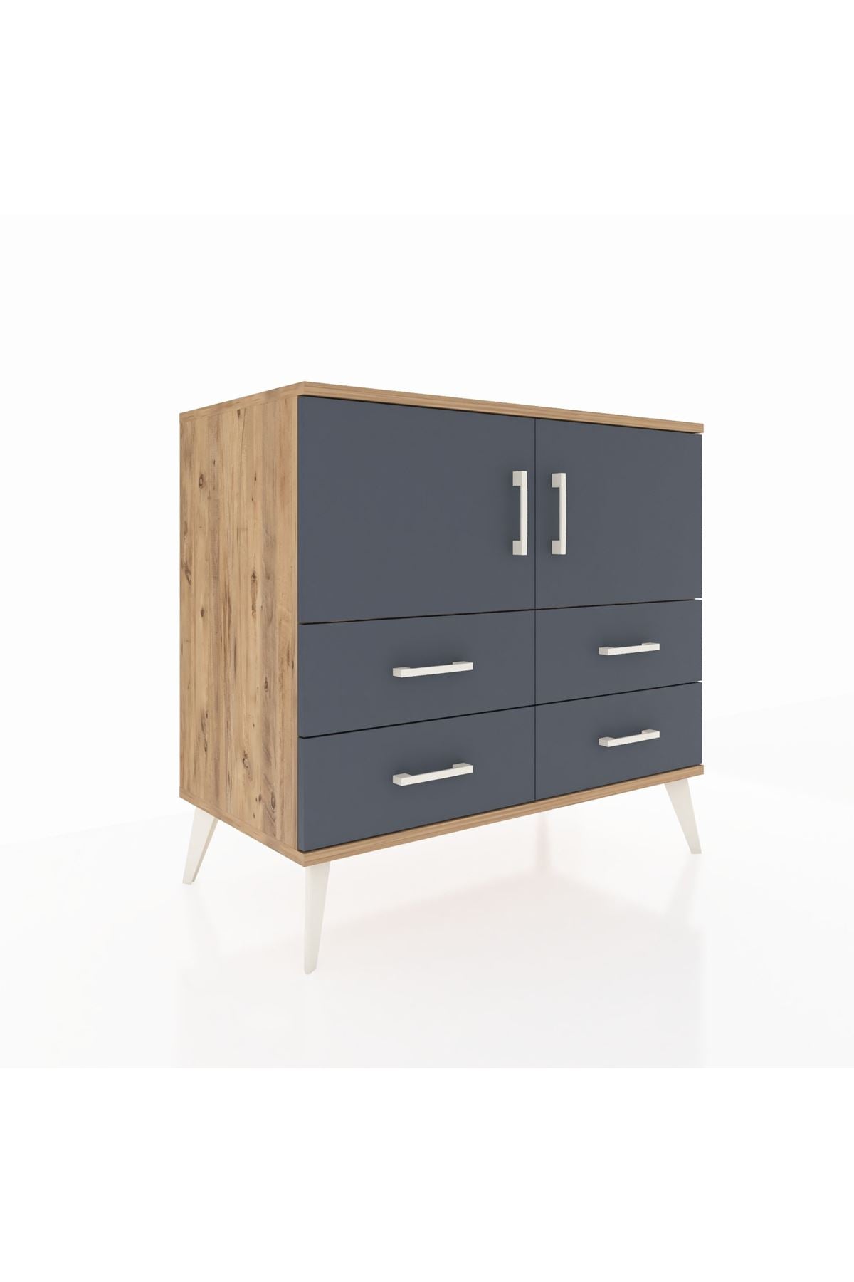 Hyperion Şifonyer 2 Raflı 4 Çekmeceli 2 Kapaklı 88x44x80 Çam-Antrasit