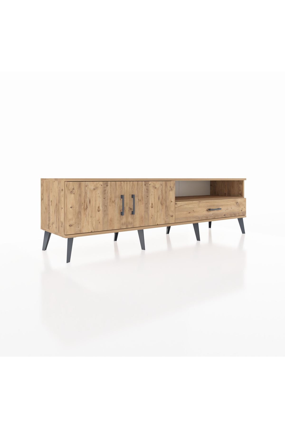 Hyperion TV Ünitesi 2 Raflı Tek Çekmeceli 2 Kapaklı 176x44x51 Çam-Çam