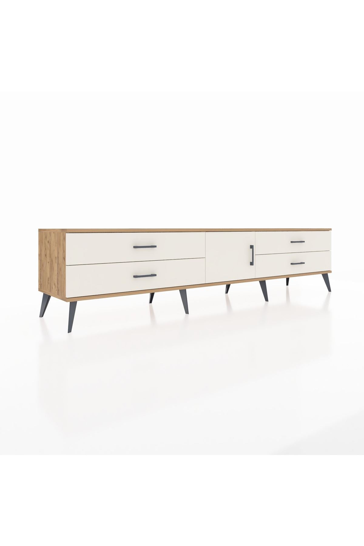 Hyperion TV Ünitesi Tek Raflı 4 Çekmeceli Tek Kapaklı  220x44x51 Çam-Aytaşı