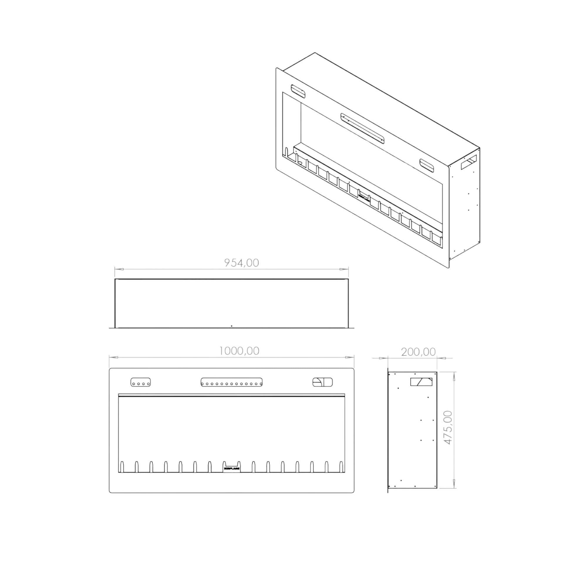 Isıtmalı Elektrikli Şömine | Korcam 100-S | 100x20x52 cm