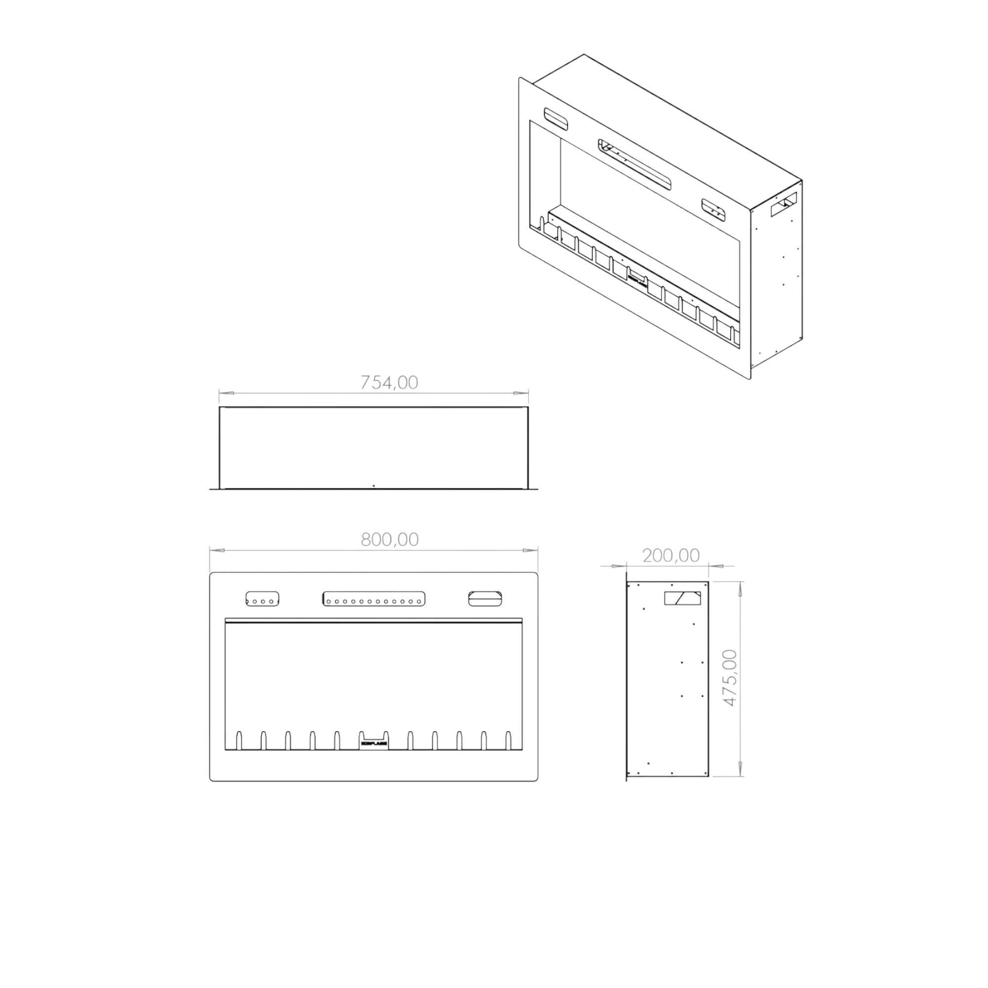 Isıtmalı Elektrikli Şömine | Korcam 80-S | 80x20x52 cm