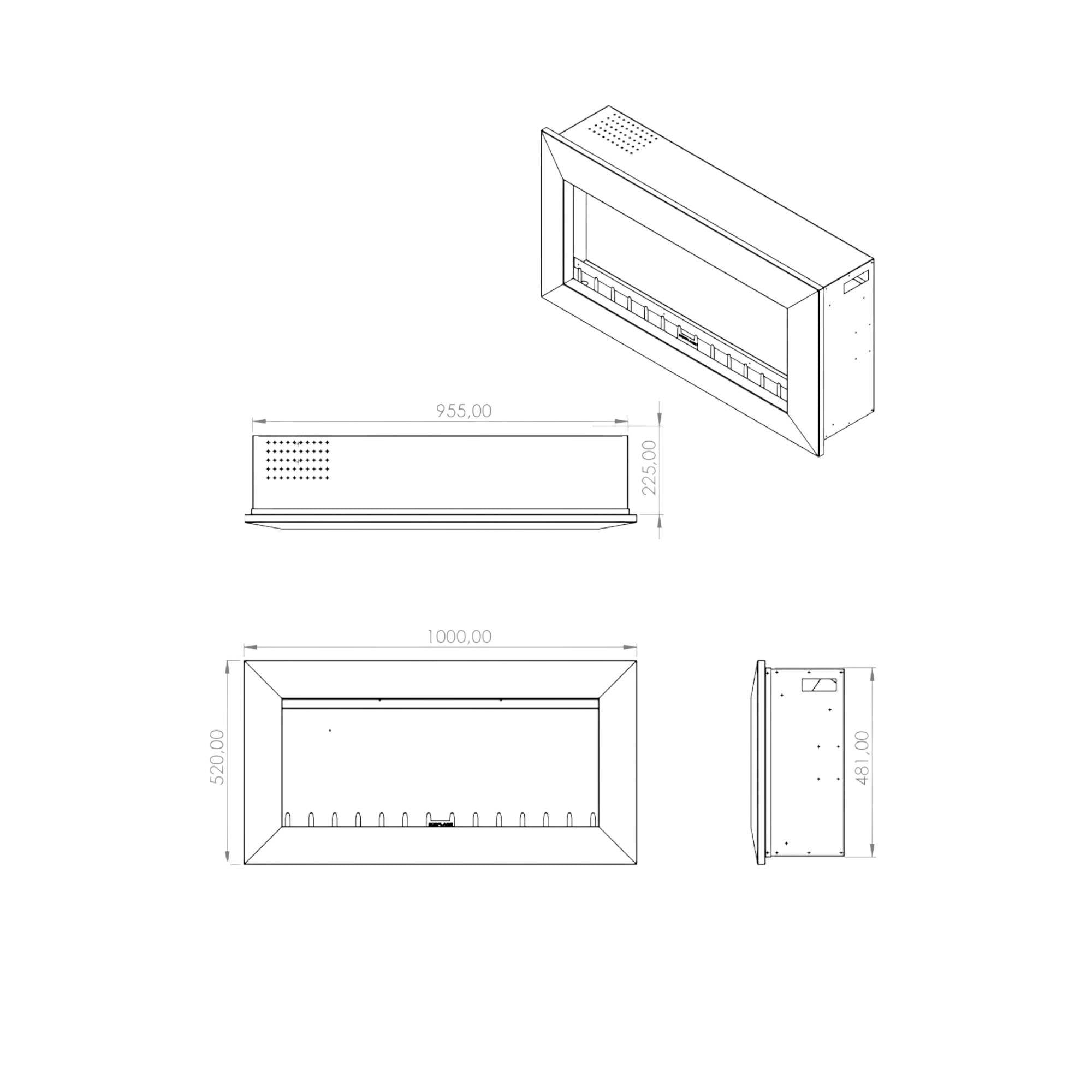 Isıtmalı Elektrikli Şömine | Kormet 100-S | 100x20x52 cm