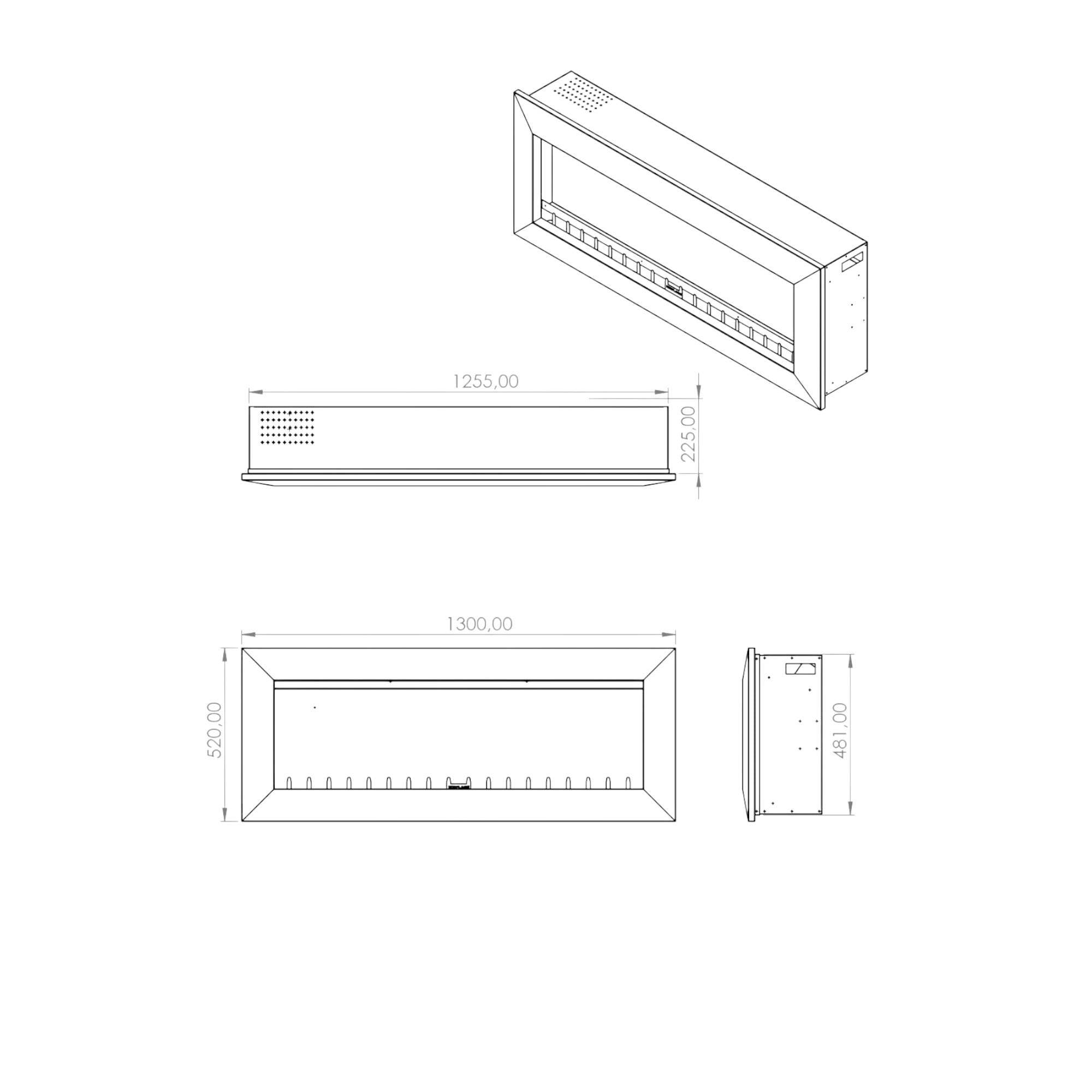 Isıtmalı Elektrikli Şömine | Kormet 130-S | 130x20x52 cm