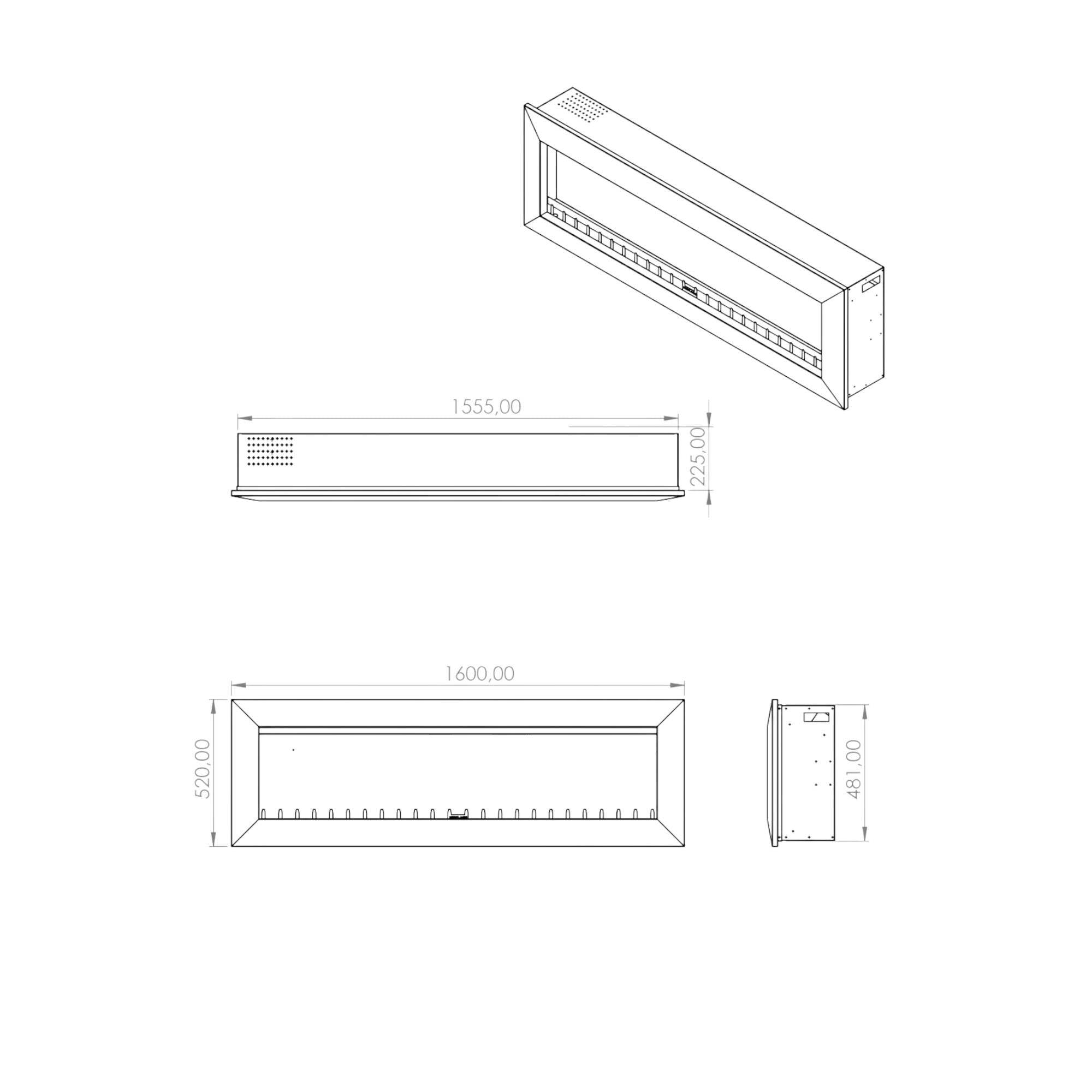 Isıtmalı Elektrikli Şömine | Kormet 160-S | 160x24x52 cm