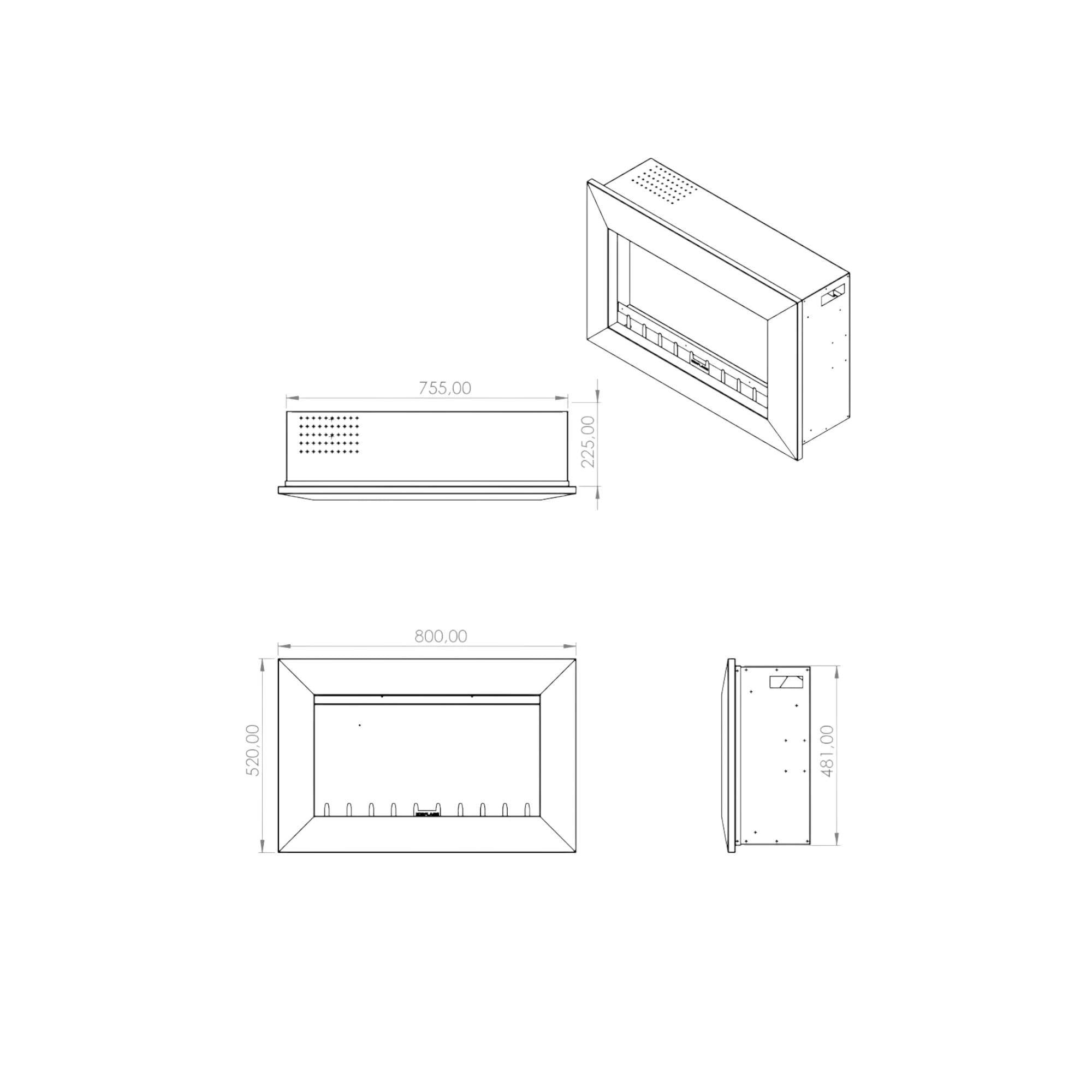 Isıtmalı Elektrikli Şömine | Kormet 80-S | 80x20x52 cm