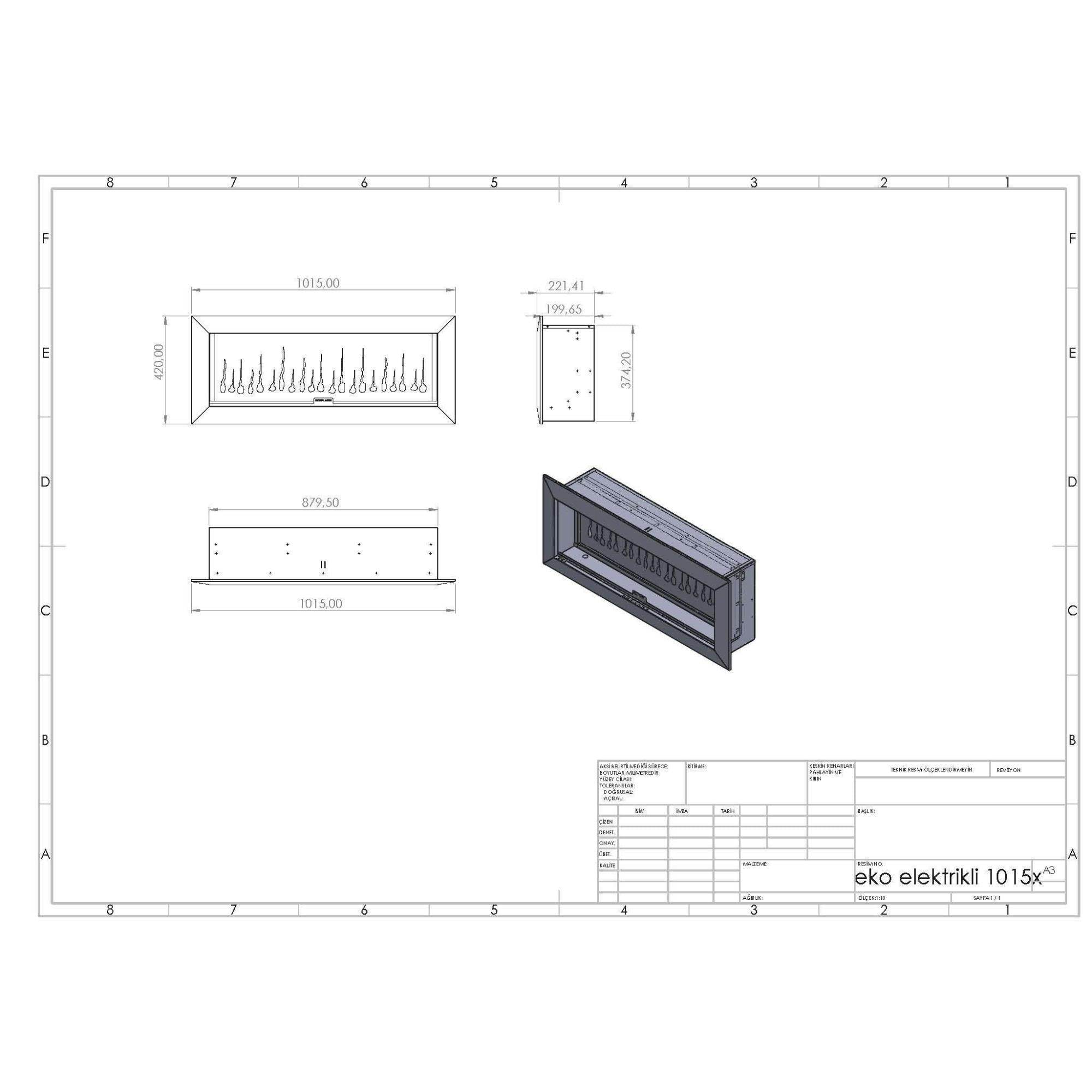 Isıtmasız Elektrikli Şömine | Korcam 100-Eko | 101x20x42 cm