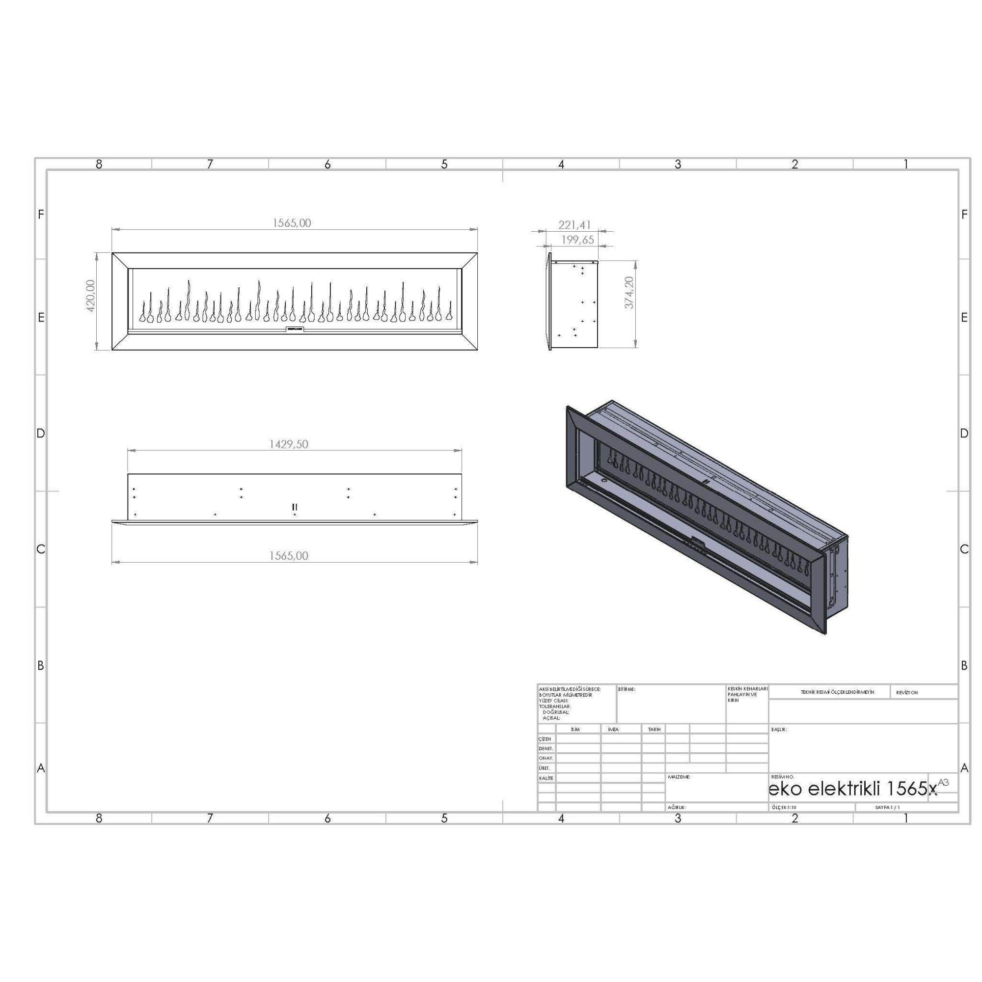 Isıtmasız Elektrikli Şömine | Kormet 160-Eko | 156x20x52 cm