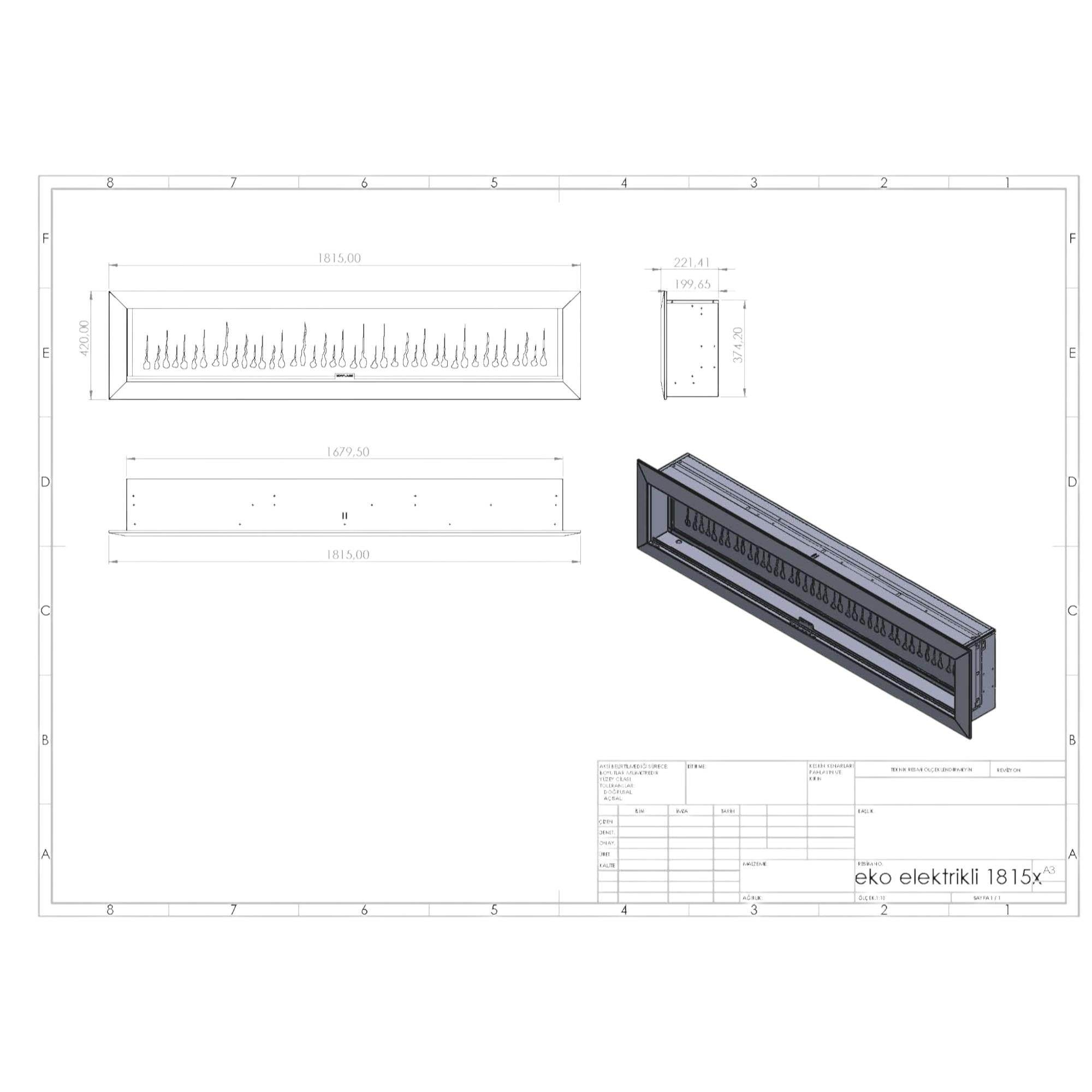 Isıtmasız Elektrikli Şömine | Korcam 180-Eko | 181x20x42 cm