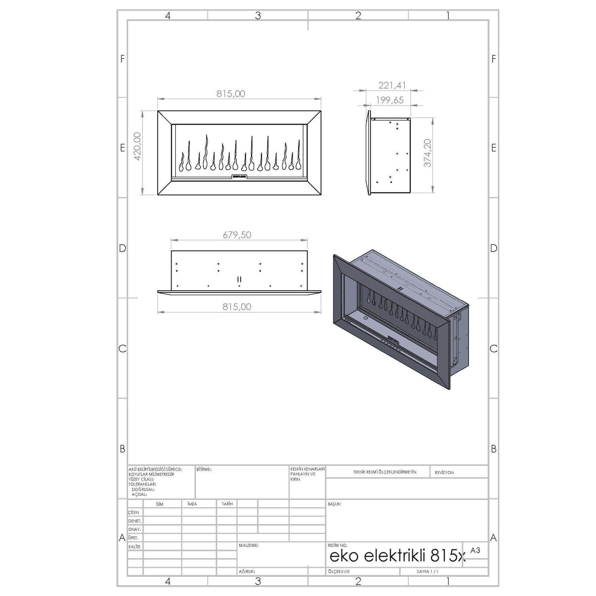 Isıtmasız Elektrikli Şömine | Kormet 80-Eko | 81x20x42 cm