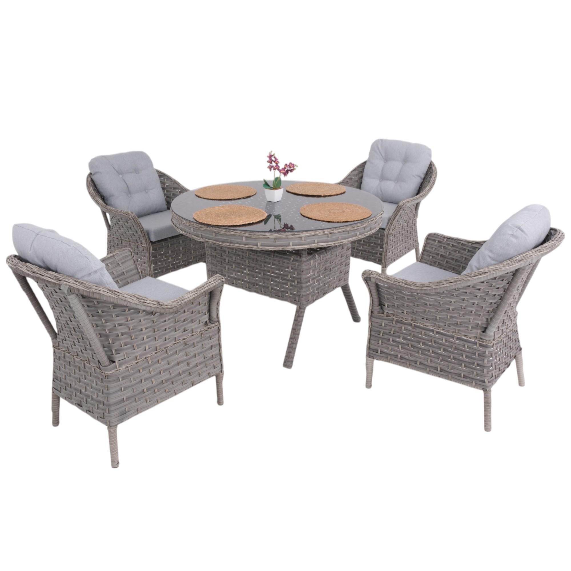 Spark Nova 110 cm Rattan Yuvarlak Minderli Bahçe Masa Takımı