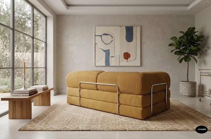 Katlanabilir Sünger Çekyat 3'lü Koltuk – Yer Yatağı & Kanepe | 300x134 cm Yatak Modu | Yıkanabilir | Hardal