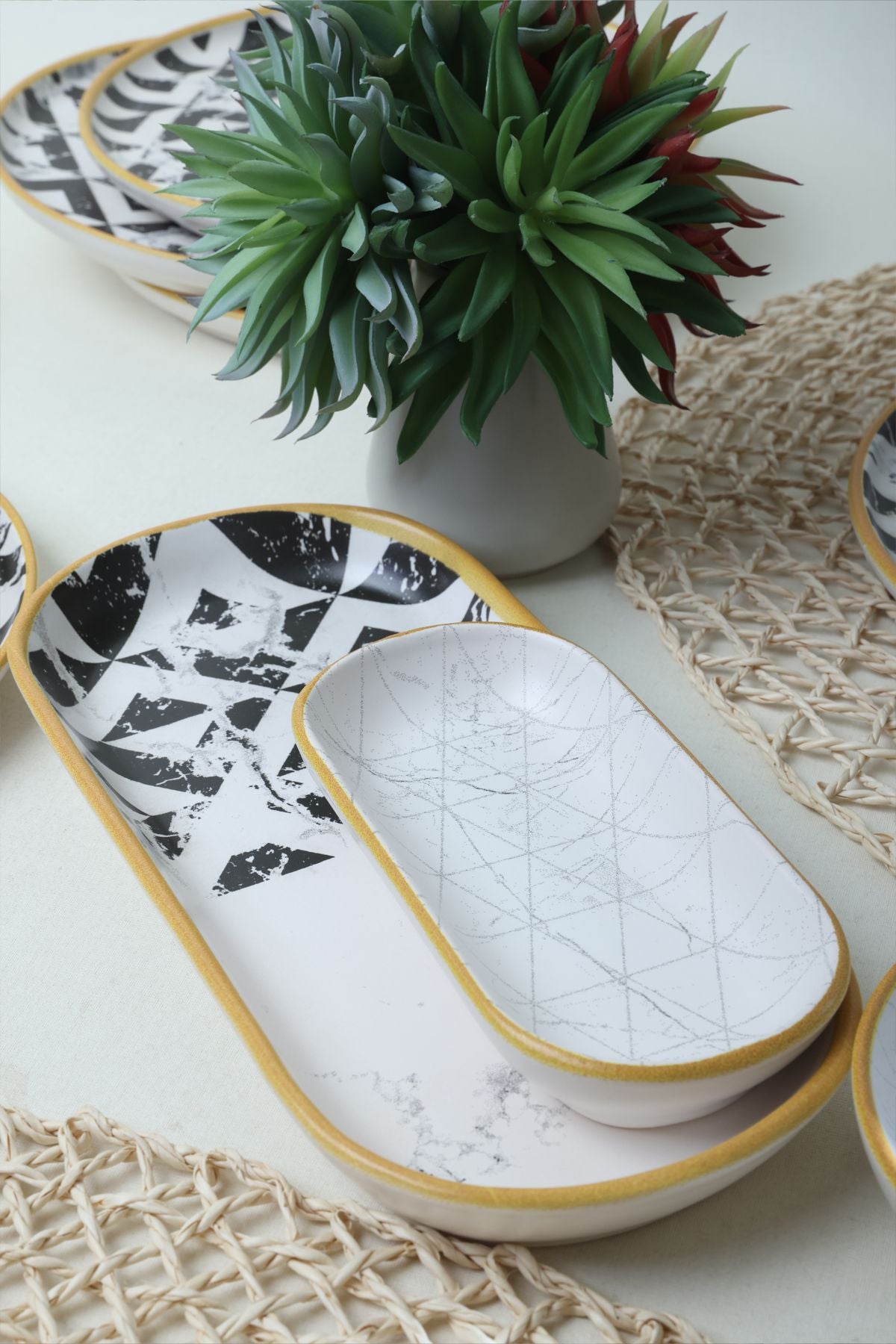 Keraart Trigon Marble Kahvaltı Takımı 18 Parça 6 Kişilik 18766-68-69