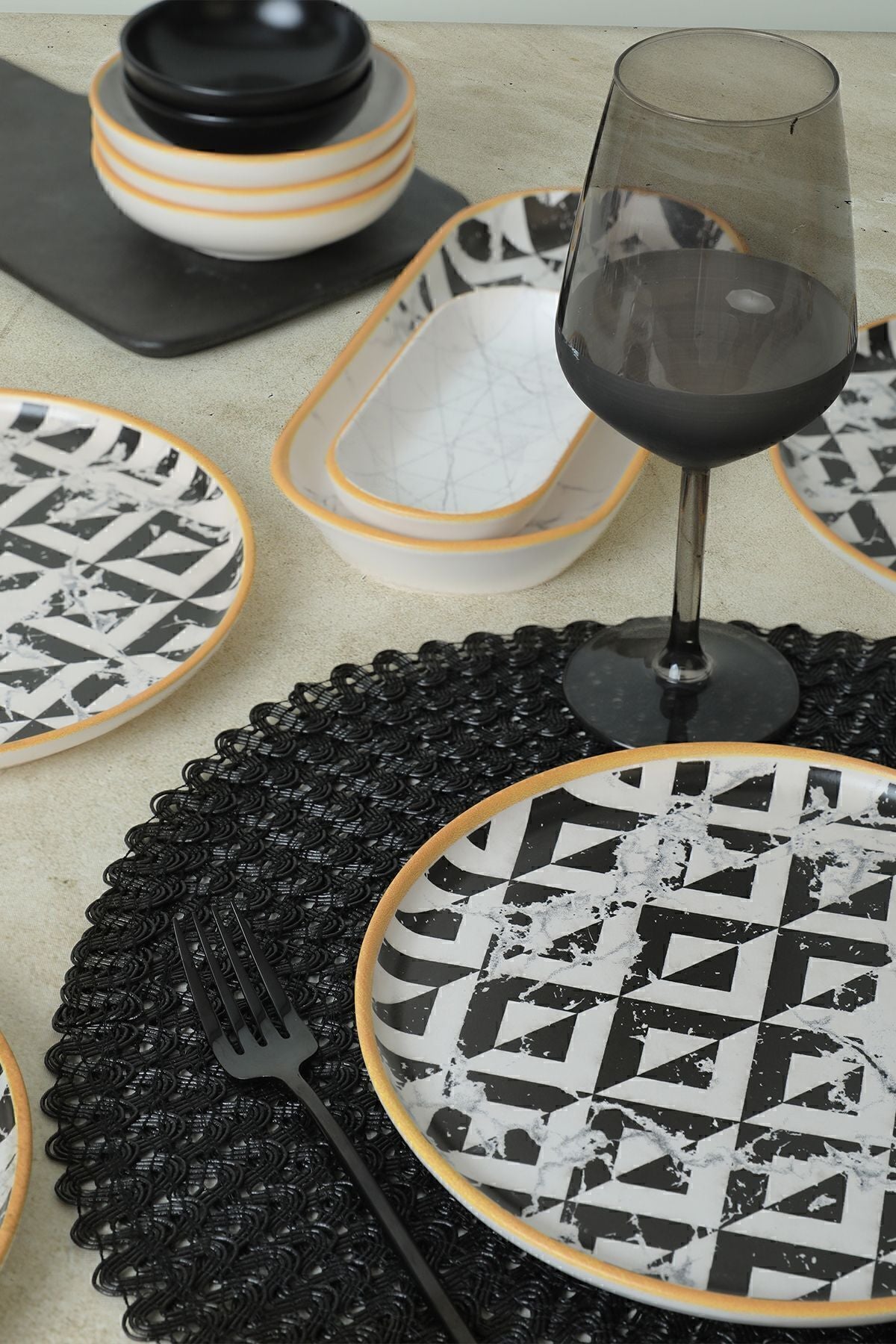 Keraart Trigon Marble Kahvaltı Takımı 18 Parça 6 Kişilik 18766-68-69