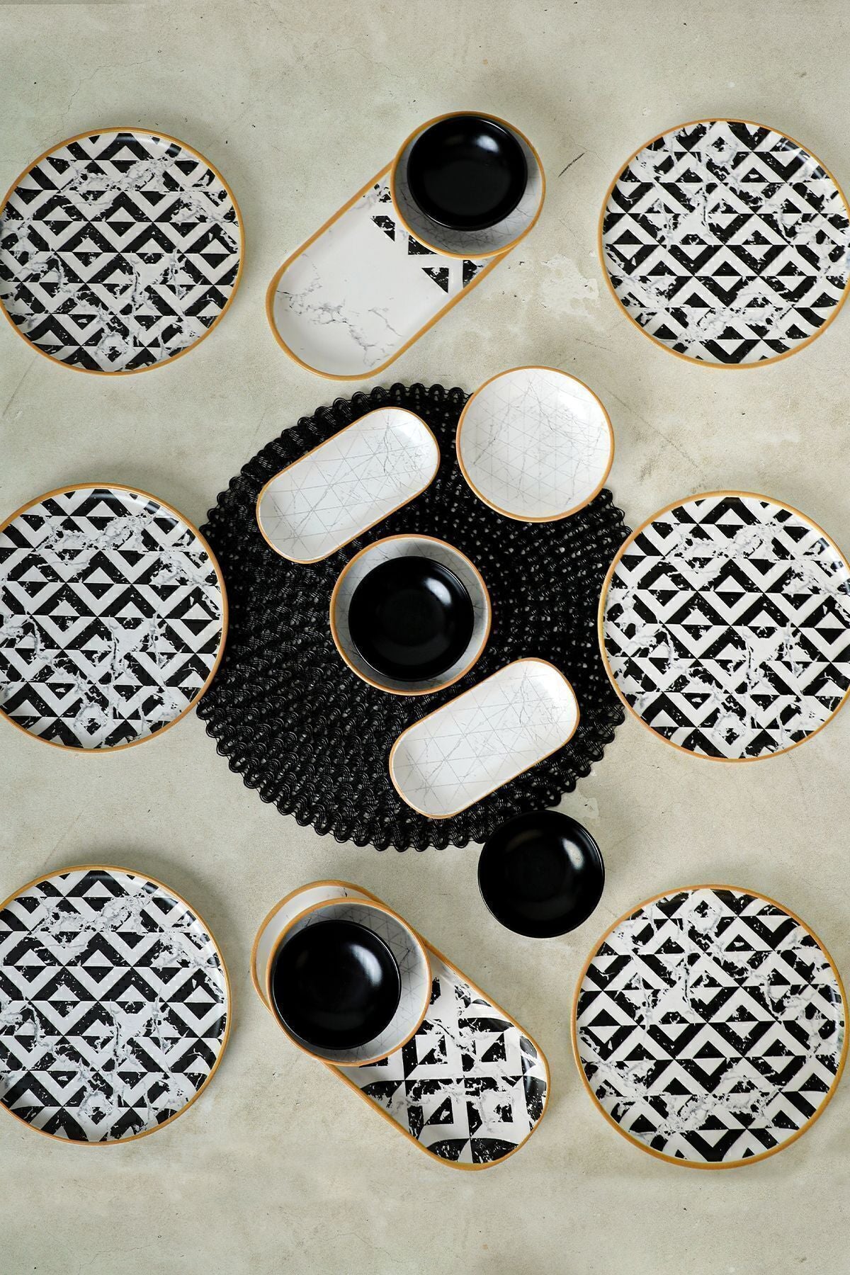 Keraart Trigon Marble Kahvaltı Takımı 18 Parça 6 Kişilik 18766-68-69