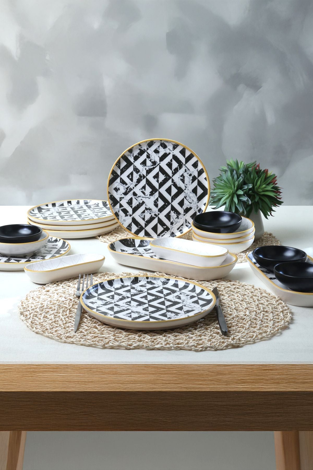 Keraart Trigon Marble Kahvaltı Takımı 18 Parça 6 Kişilik 18766-68-69