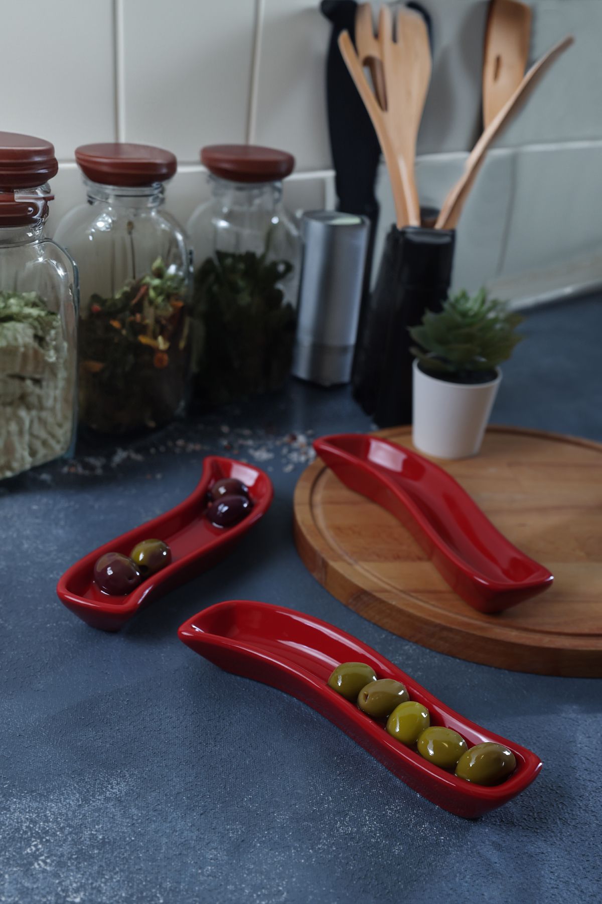 Kırmızı İvory Zeytinlik 18 Cm 3 Adet