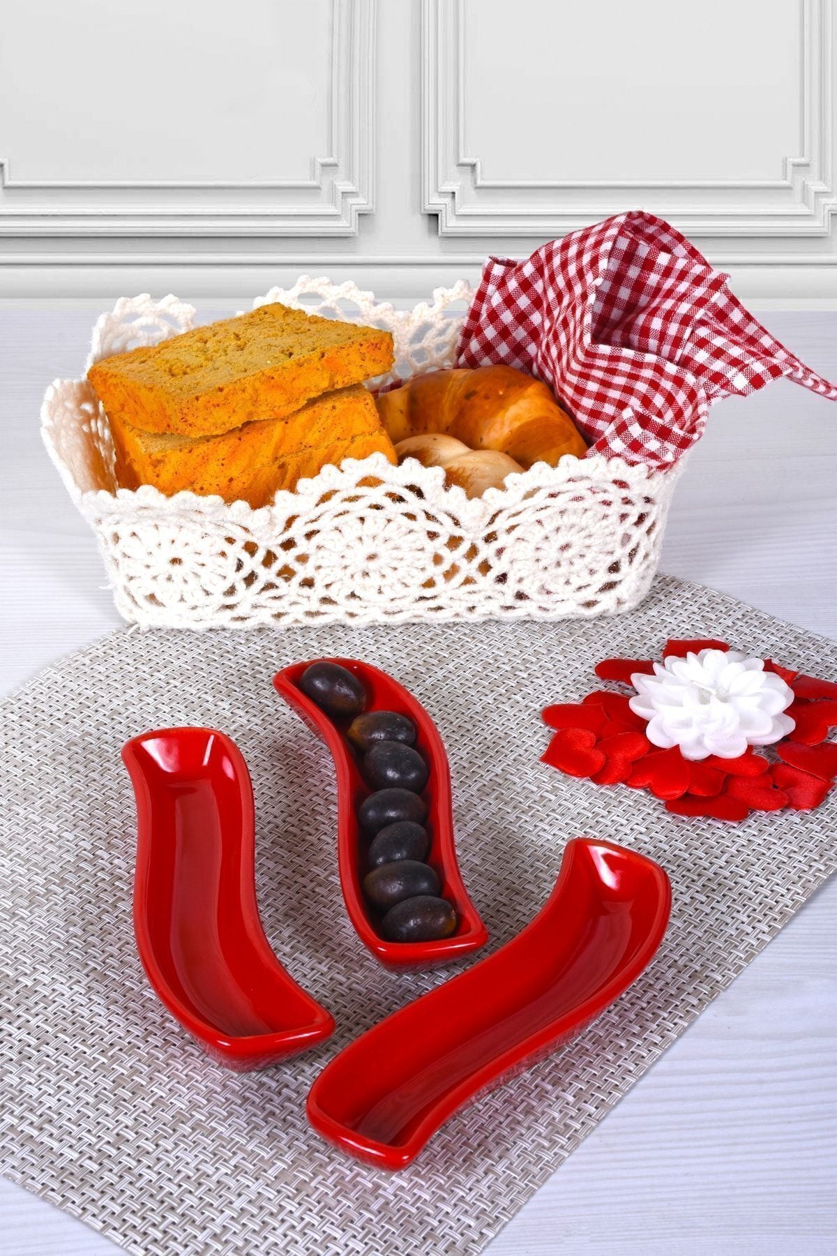 Kırmızı İvory Zeytinlik 18 Cm 3 Adet