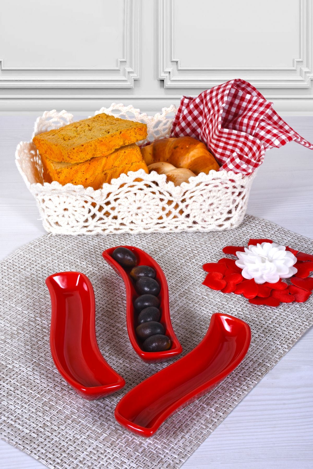 Kırmızı İvory Zeytinlik 18 Cm 3 Adet