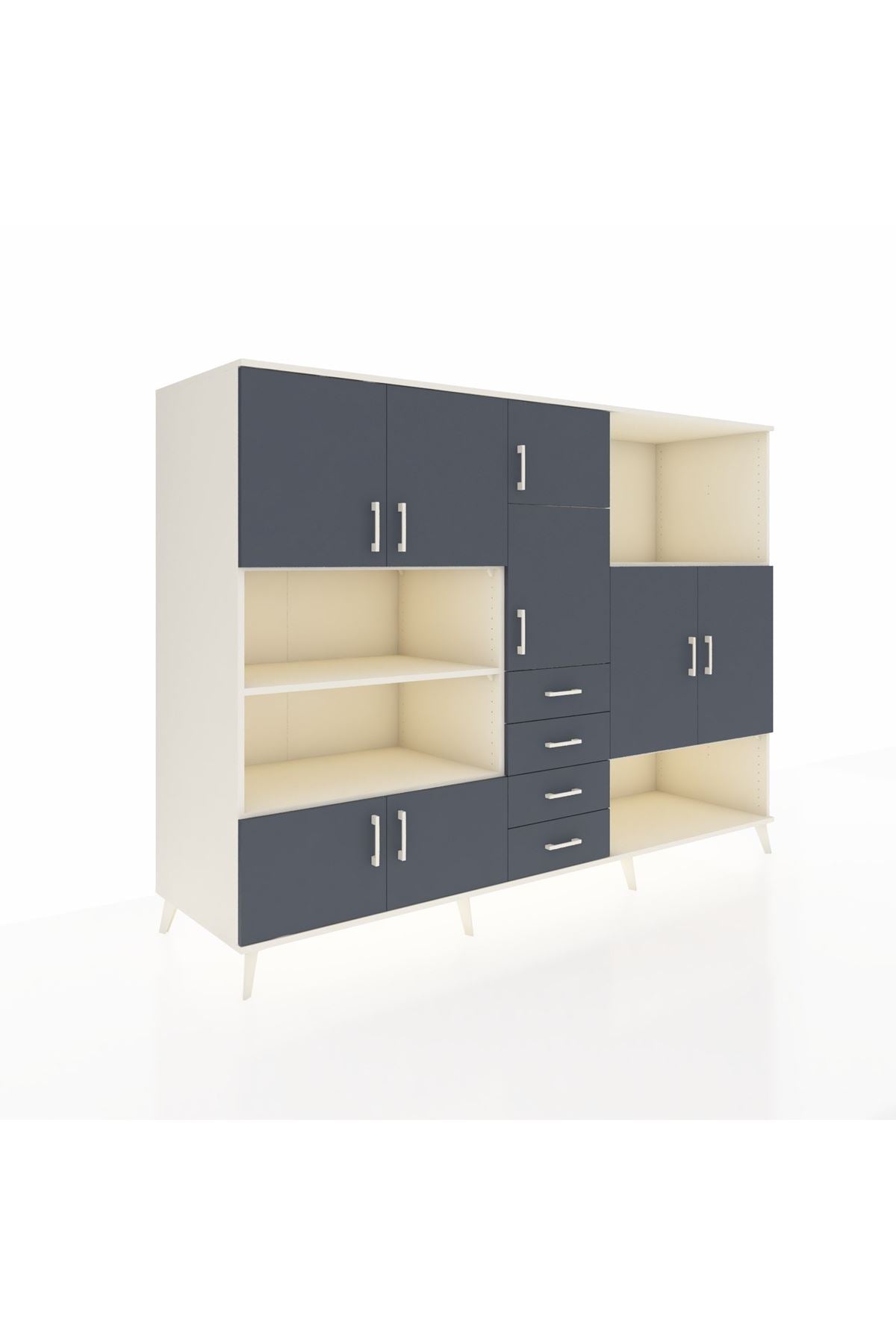 Kronos Dolap 10 Raflı 4 Çekmeceli 8 Kapaklı 220x59x163 Aytaşı-Antrasit