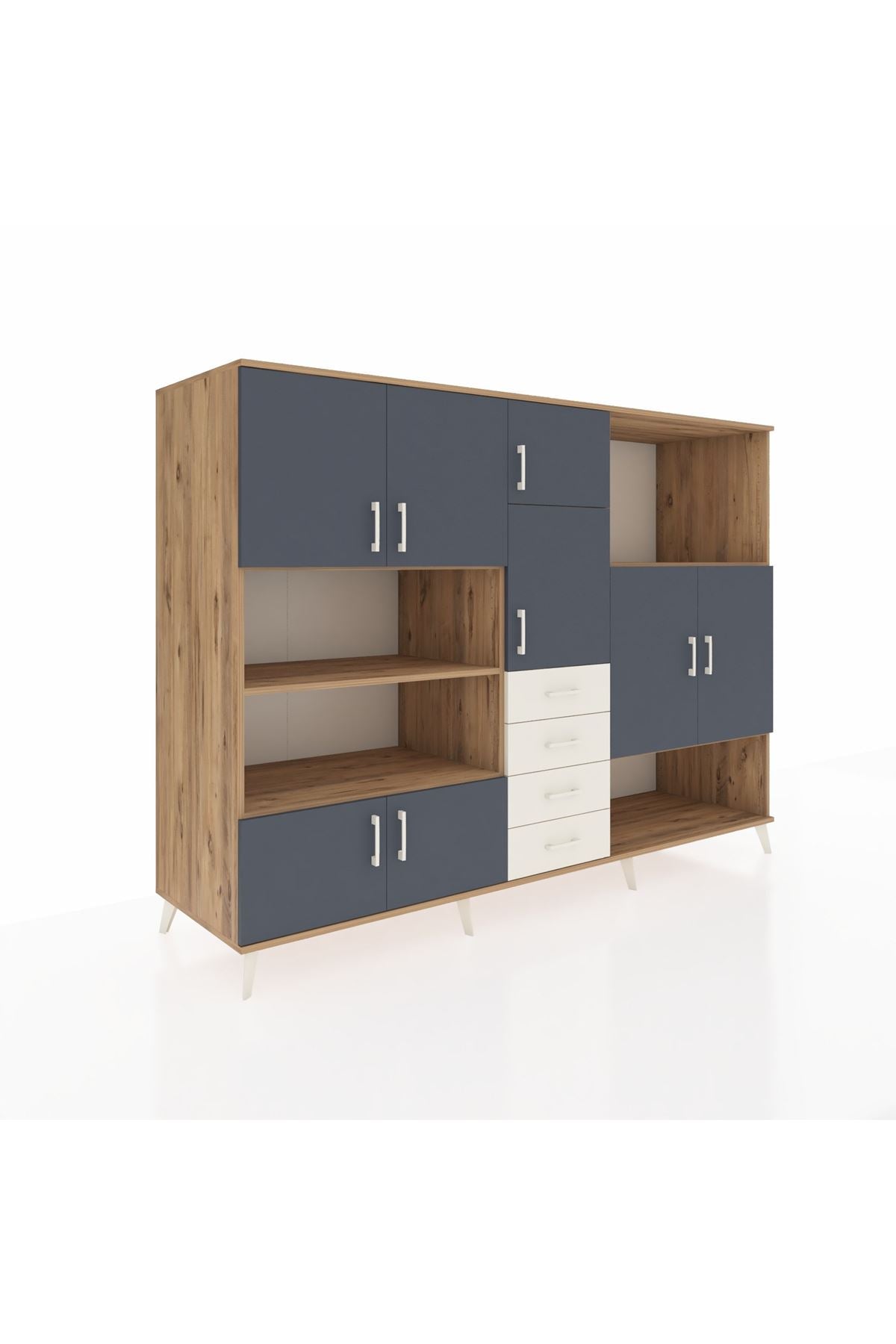 Kronos Dolap 10 Raflı 4 Çekmeceli 8 Kapaklı 220x59x163 Çam-Antrasit/Aytaşı