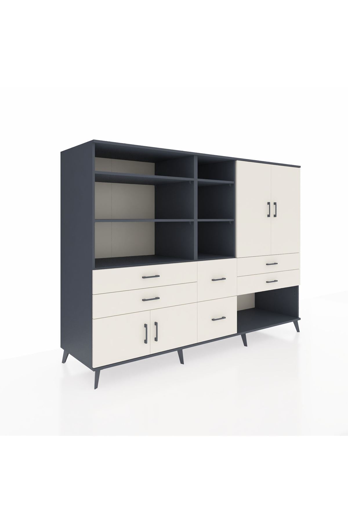 Kronos Dolap 10 Raflı 6 Çekmeceli 4 Kapaklı 220x59x163 Antrasit-Aytaşı