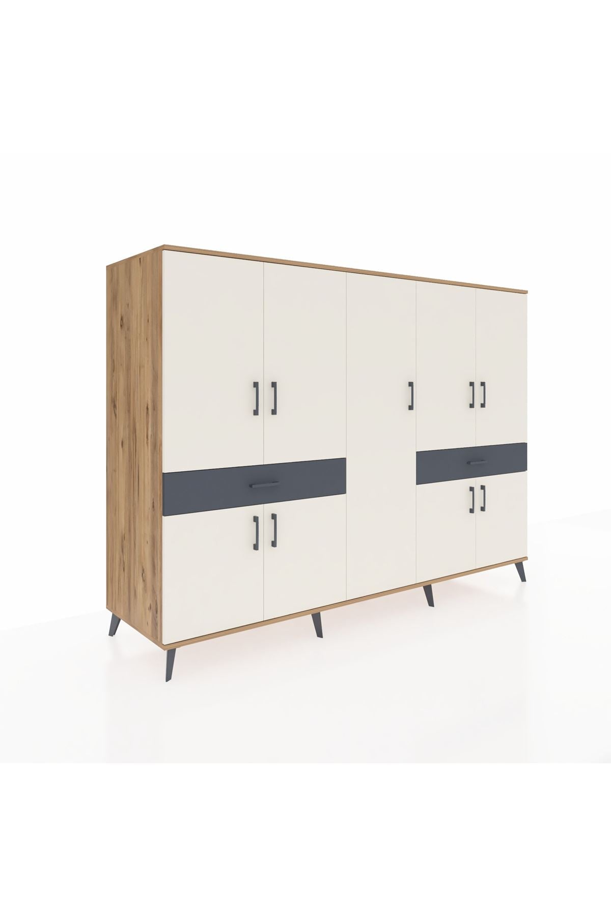 Kronos Dolap 12 Raflı 2 Çekmeceli 8 Kapaklı 220x59x163 Çam-Aytaşı/Antrasit