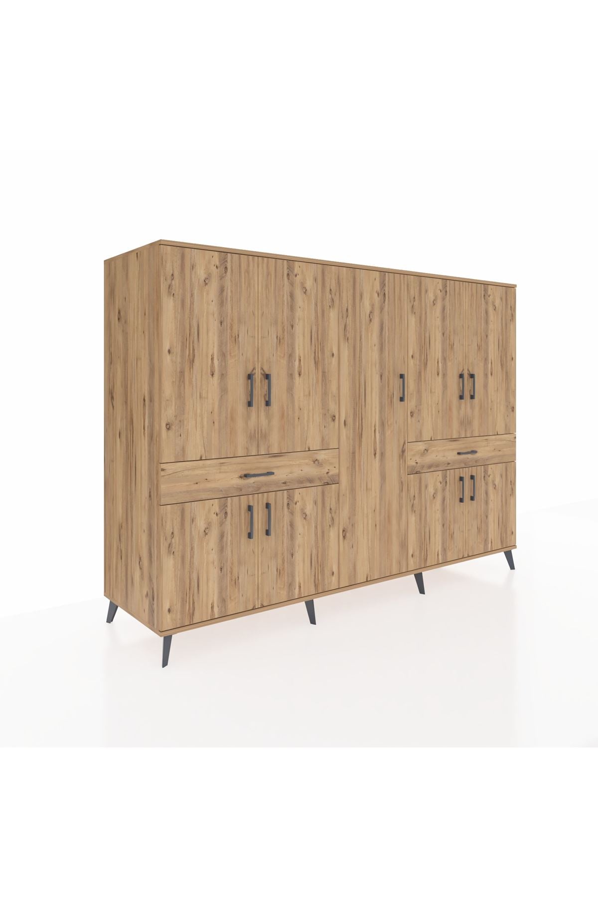 Kronos Dolap 12 Raflı 2 Çekmeceli 8 Kapaklı 220x59x163 Çam-Çam