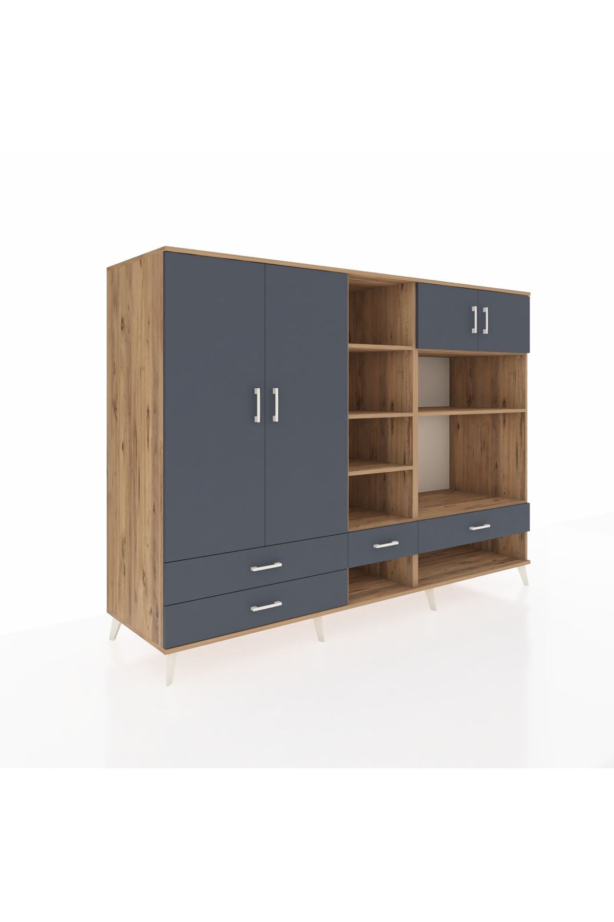 Kronos Dolap 12 Raflı 4 Çekmeceli 4 Kapaklı 220x59x163 Çam-Antrasit