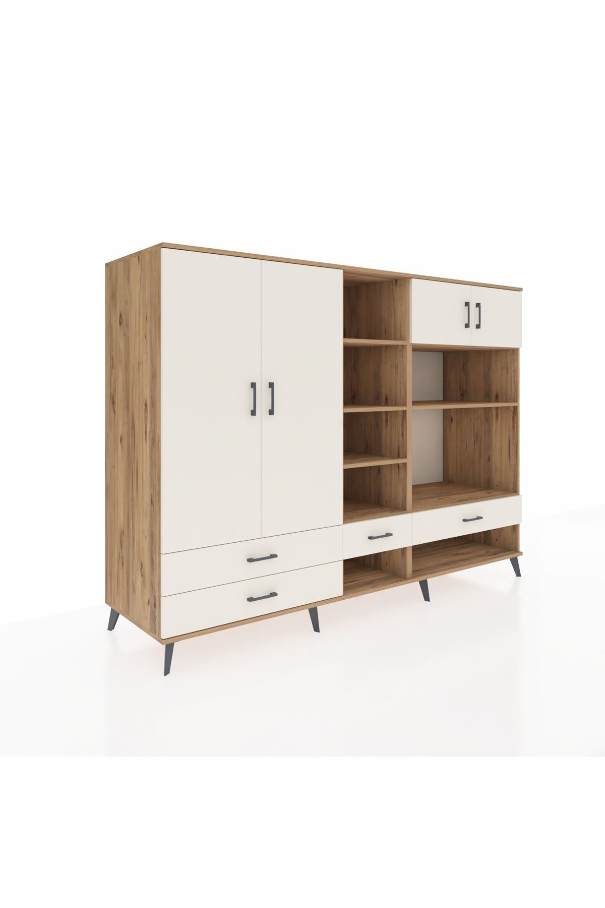 Kronos Dolap 12 Raflı 4 Çekmeceli 4 Kapaklı 220x59x163 Çam-Aytaşı