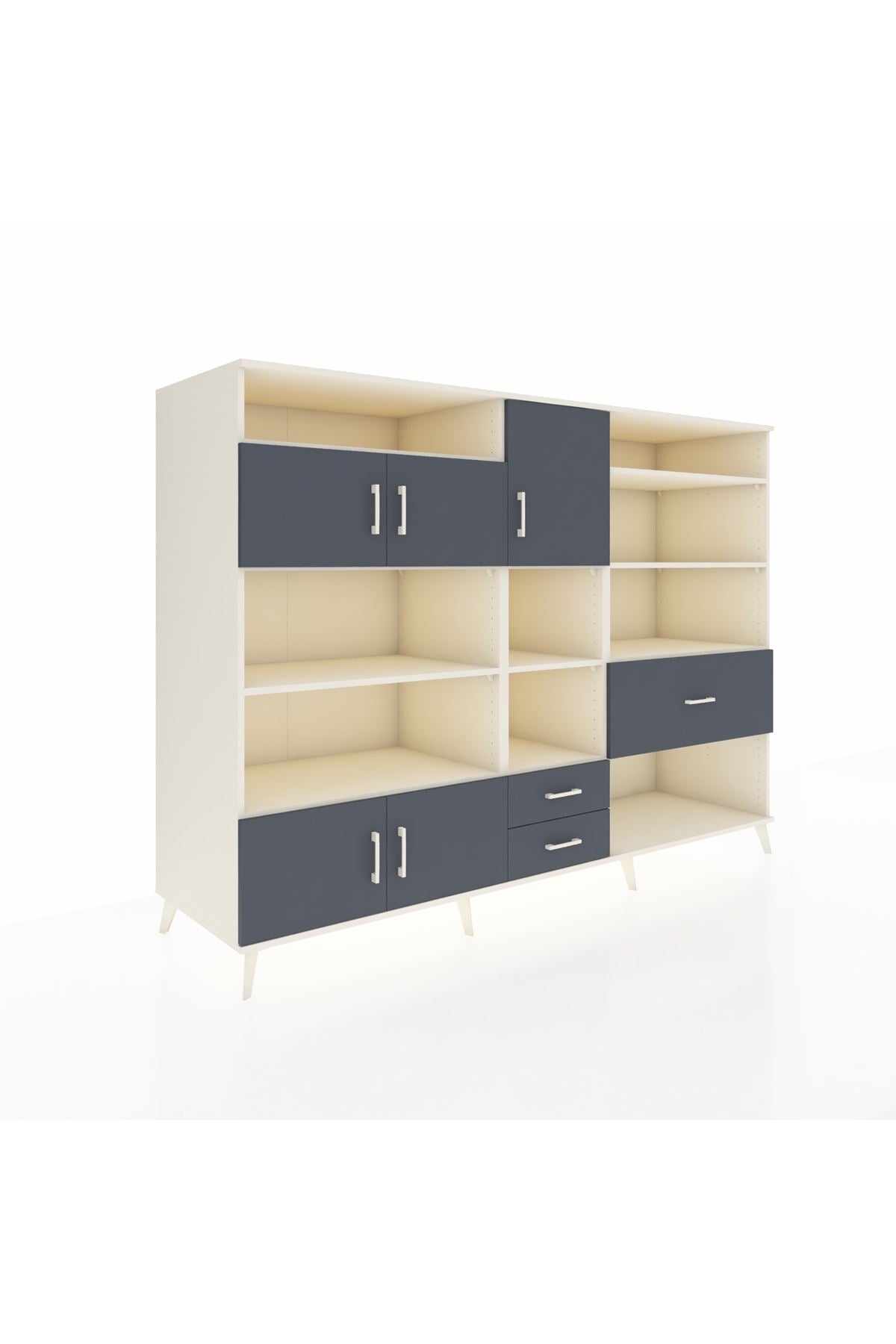 Kronos Dolap 13 Raflı 3 Çekmeceli 5 Kapaklı 220x59x163 Aytaşı-Antrasit