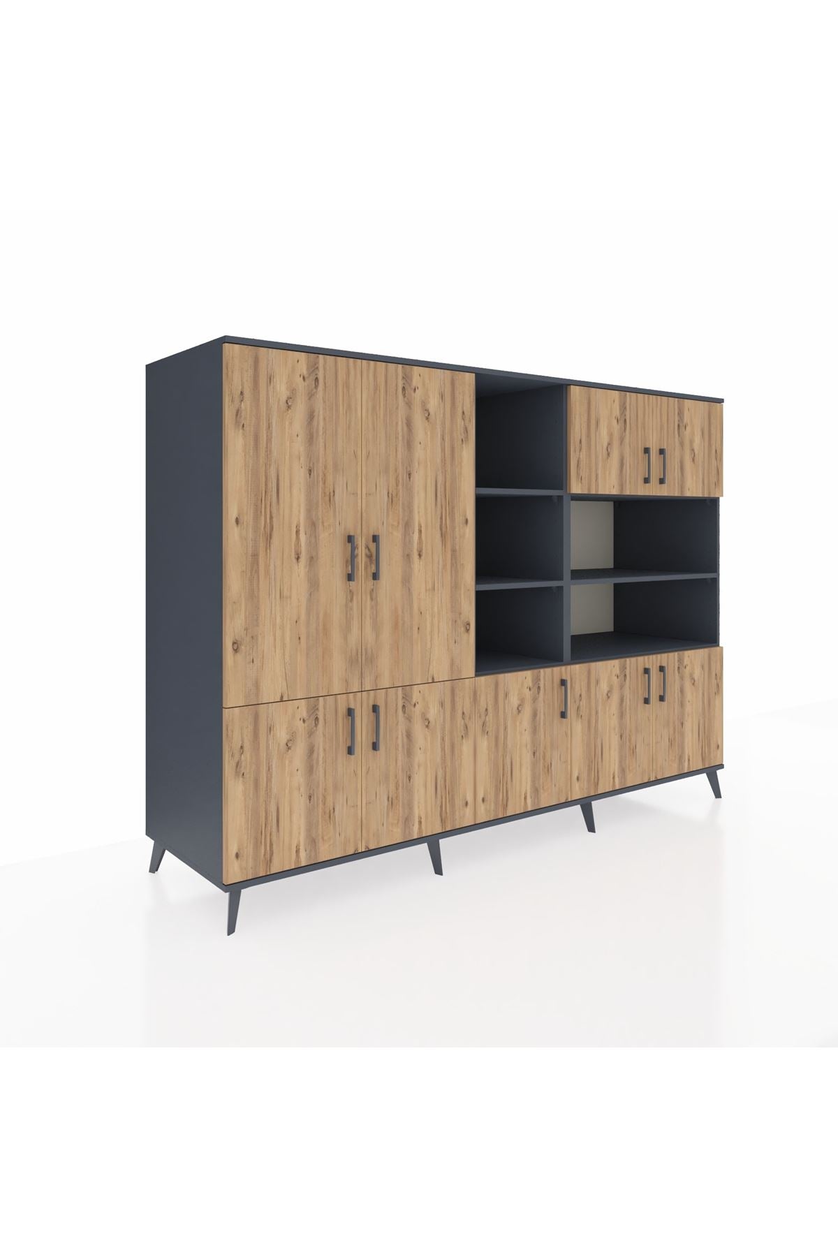 Kronos Dolap 14 Raflı 9 Kapaklı 220x59x163 Antrasit-Çam/Antrasit