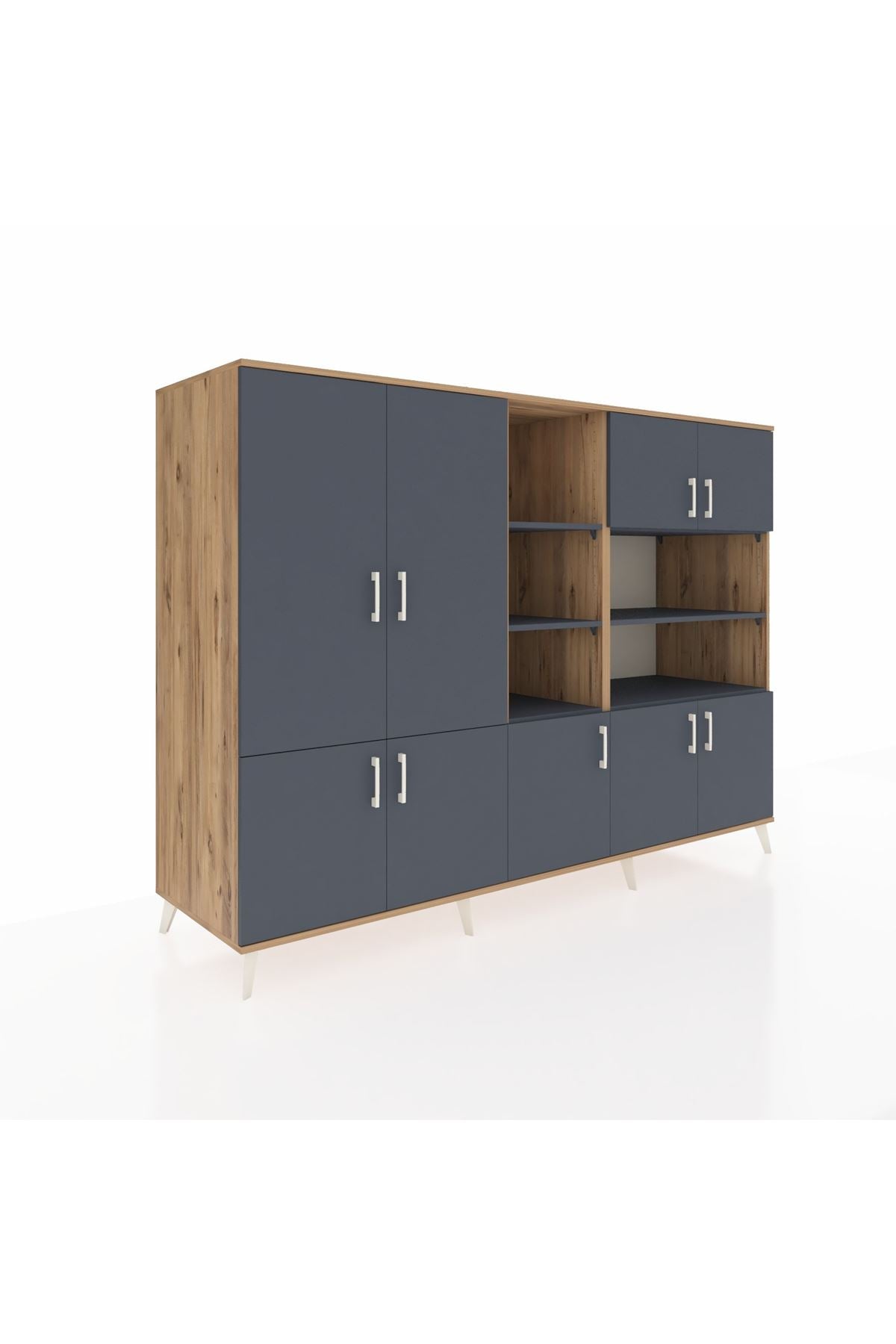 Kronos Dolap 14 Raflı 9 Kapaklı 220x59x163 Çam-Antrasit