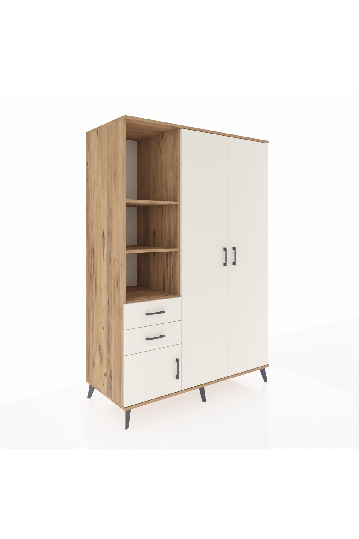 Kronos Gardrop 5 Raflı 2 Çekmeceli Tek Askılı 132x59x195 Çam-Aytaşı