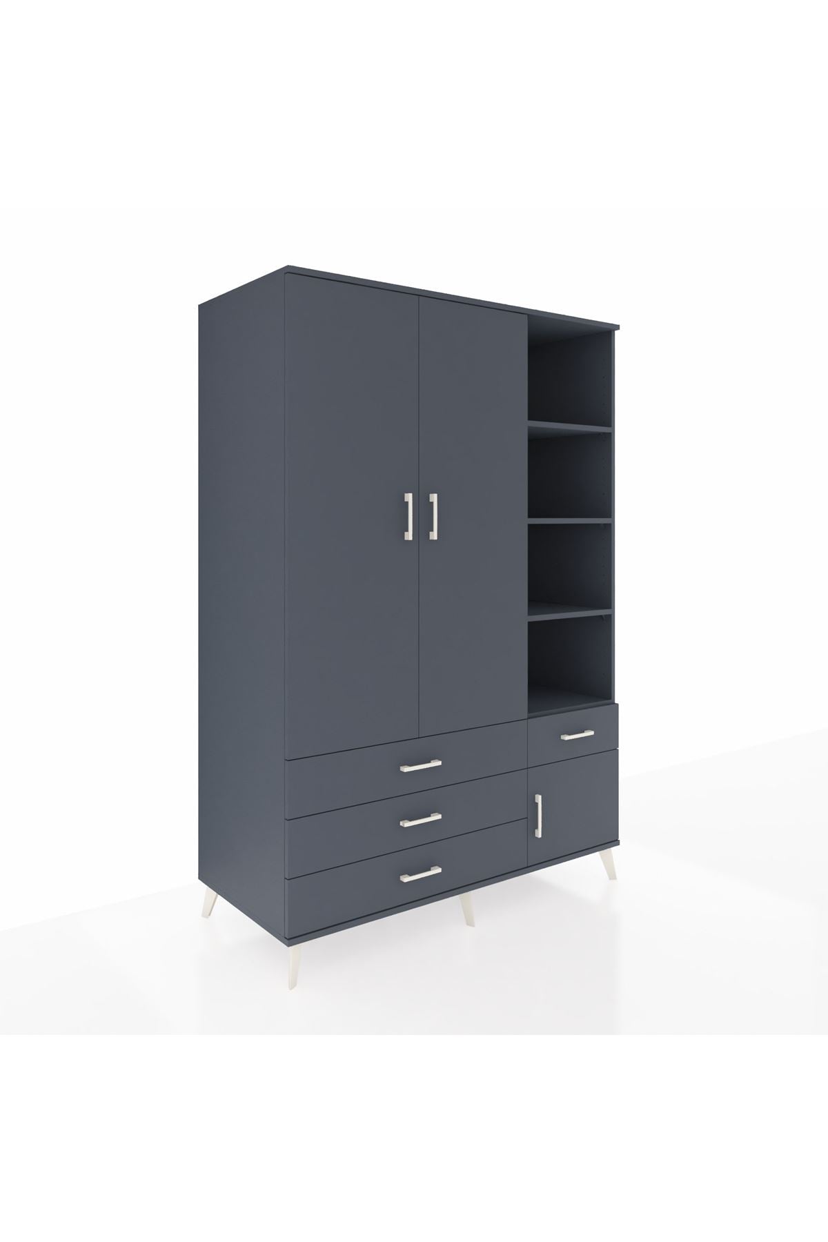 Kronos Gardrop 5 Raflı 4 Çekmeceli Tek Askılı 132x59x195 Antrasit-Antrasit