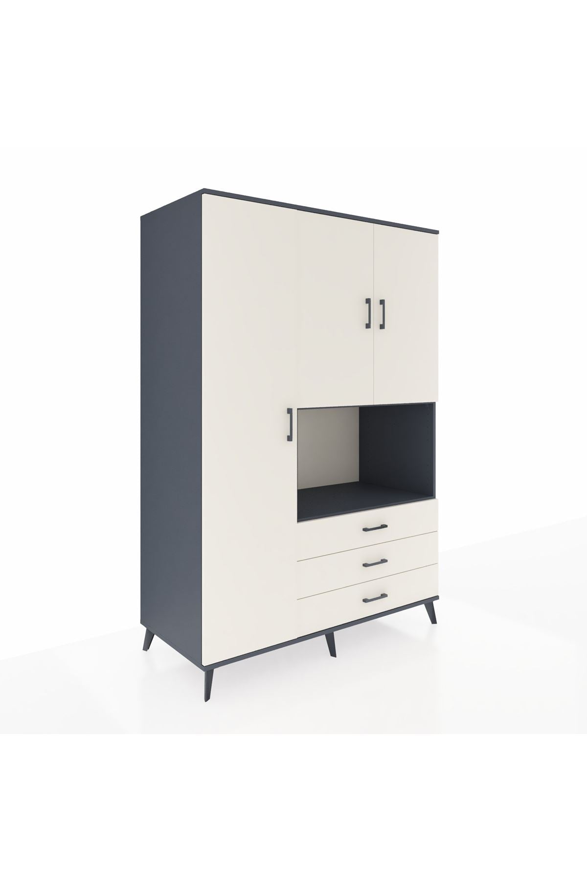 Kronos Gardrop 6 Raflı 3 Çekmeceli 3 Kapaklı 132x59x195 Antrasit-Aytaşı