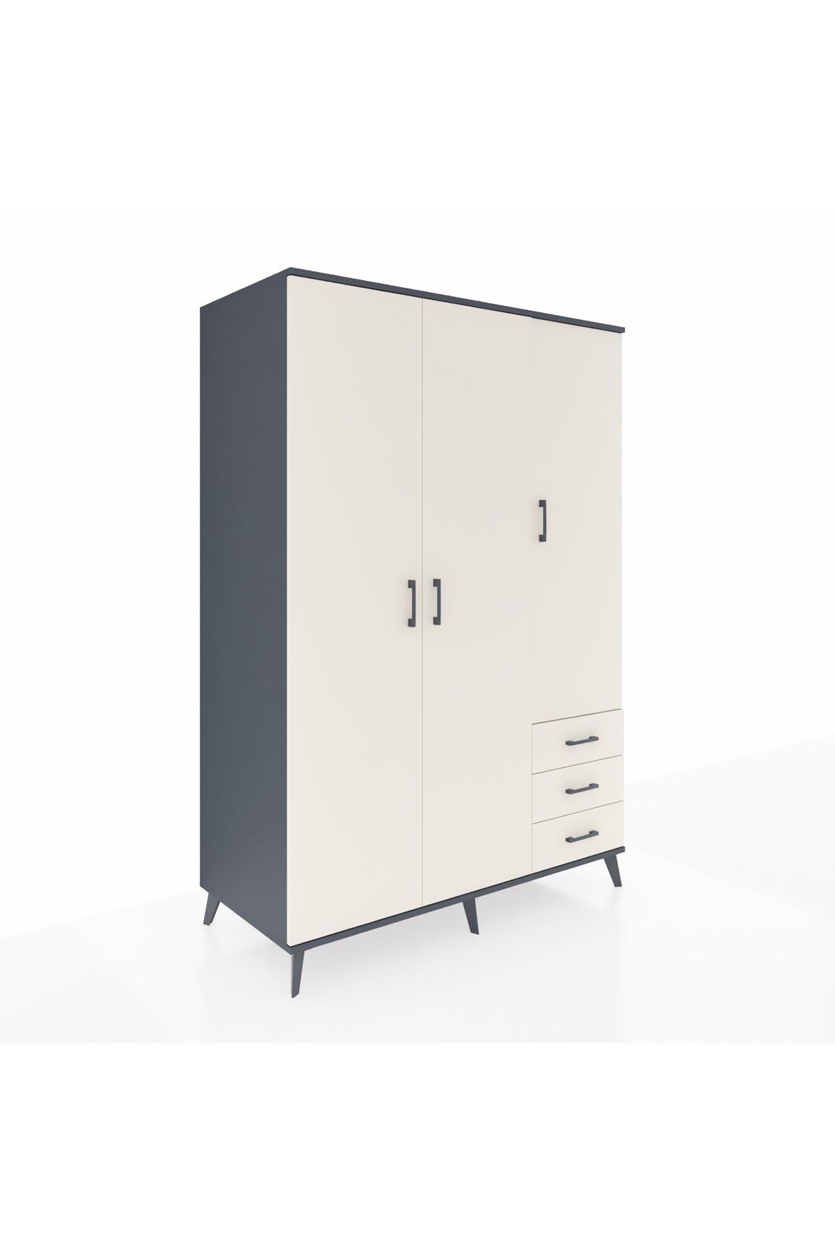 Kronos Gardrop 6 Raflı 3 Çekmeceli Tek Askılı 132x59x195 Antrasit-Aytaşı