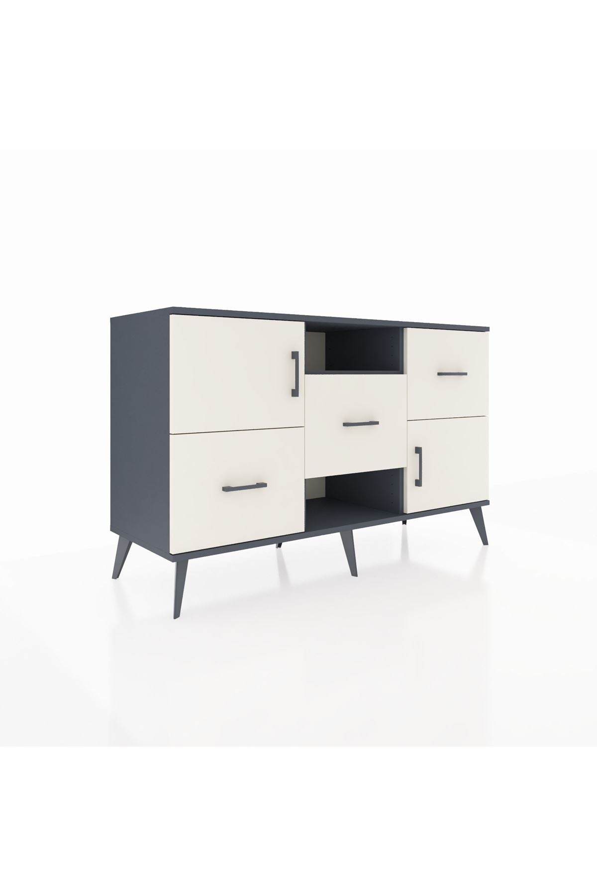 Kronos Konsol 2 Raflı 3 Çekmeceli 2 Kapaklı 132x59x83 Antrasit-Aytaşı/Aytaşı