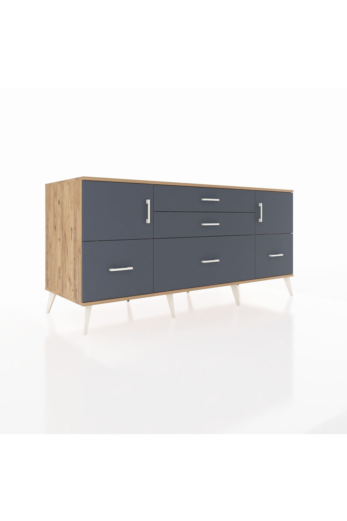 Kronos Konsol 2 Raflı 5 Çekmeceli 2 Kapaklı 176x59x83 Çam-Antrasit/Antrasit