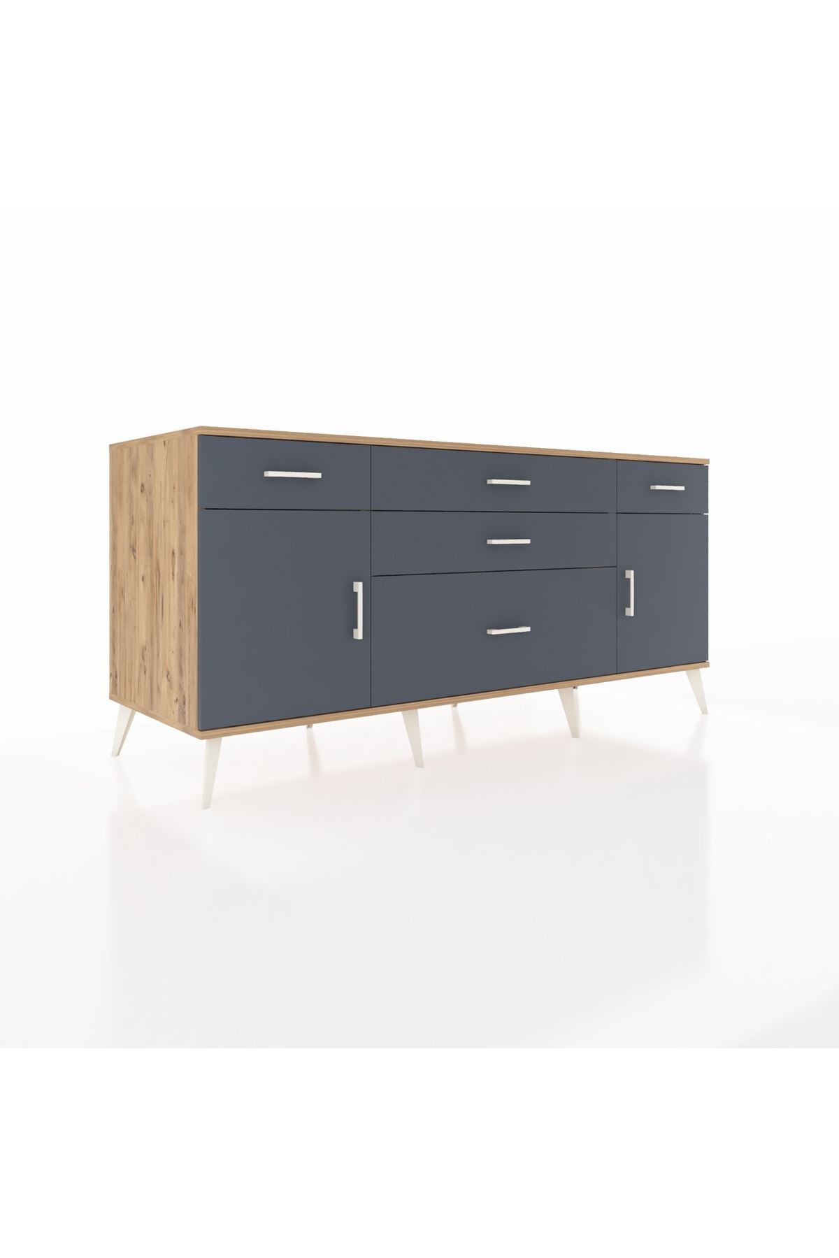 Kronos Konsol 2 Raflı 5 Çekmeceli 2 Kapaklı 176x59x83 Çam-Antrasit/Antrasit