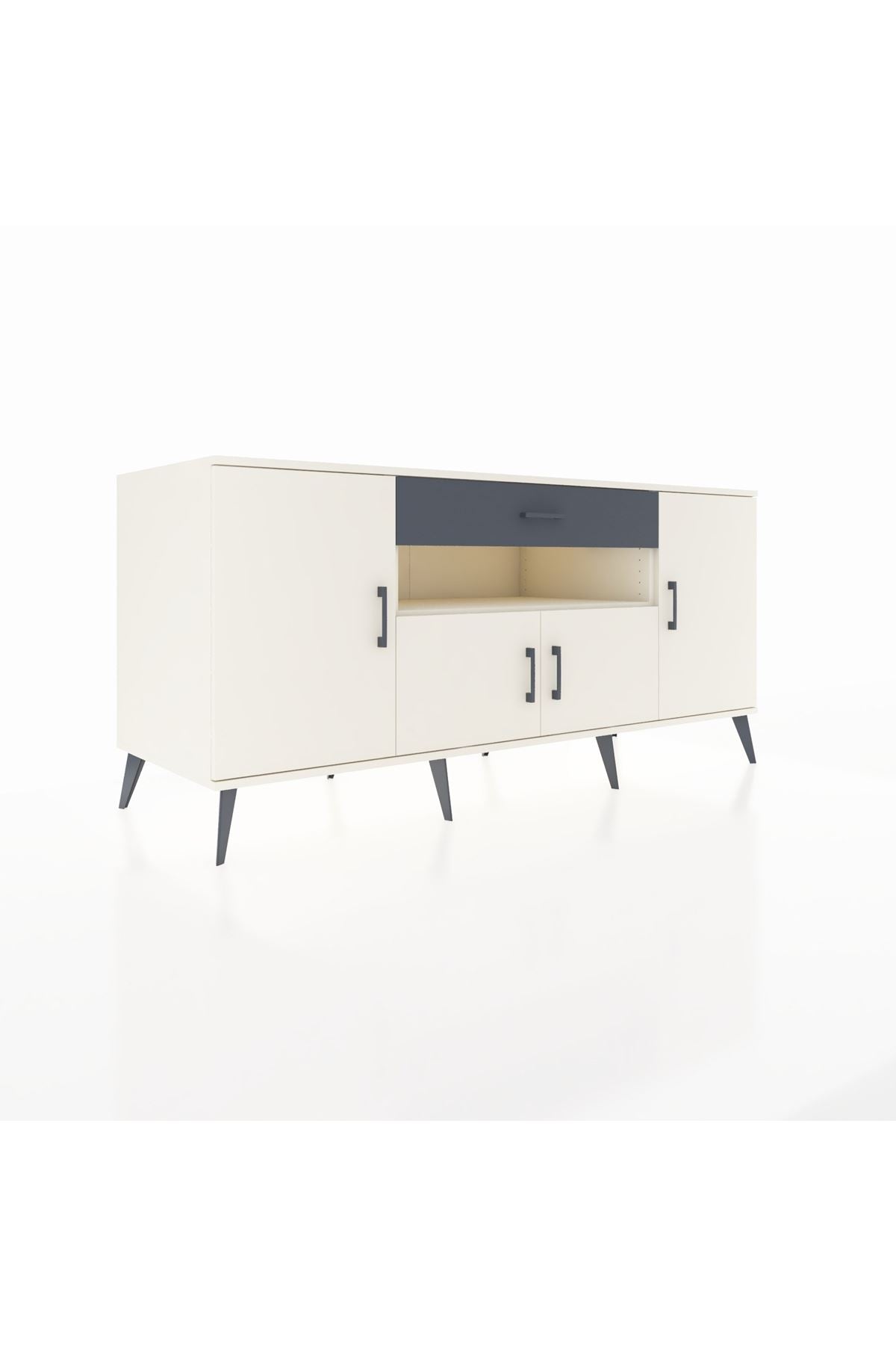 Kronos Konsol 3 Raflı Tek Çekmeceli 4 Kapaklı 176x59x83 Aytaşı-Aytaşı/Antrasit