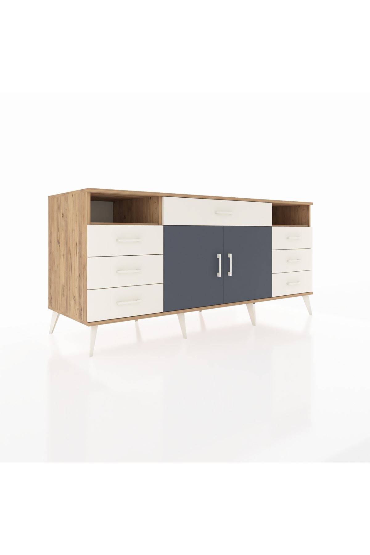 Kronos Konsol 4 Raflı 7 Çekmeceli 2 Kapaklı 176x59x83 Çam-Antrasit/Aytaşı