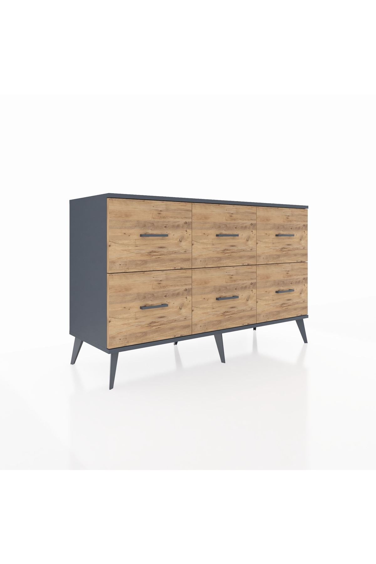 Kronos Konsol 6 Çekmeceli  132x59x83 Antrasit-Antrasit/Çam