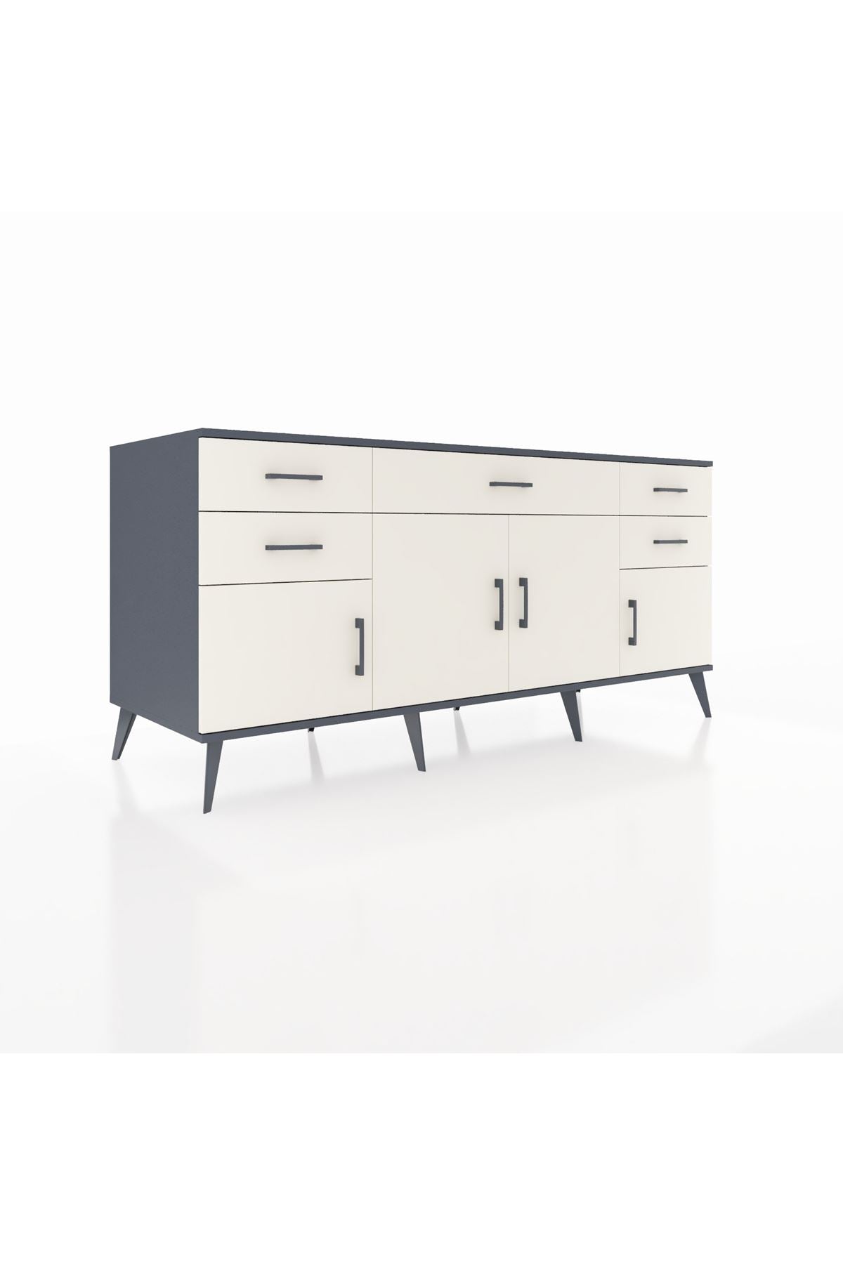 Kronos Konsol Tek Raflı 5 Çekmeceli 4 Kapaklı 176x59x83 Antrasit-Aytaşı/Aytaşı