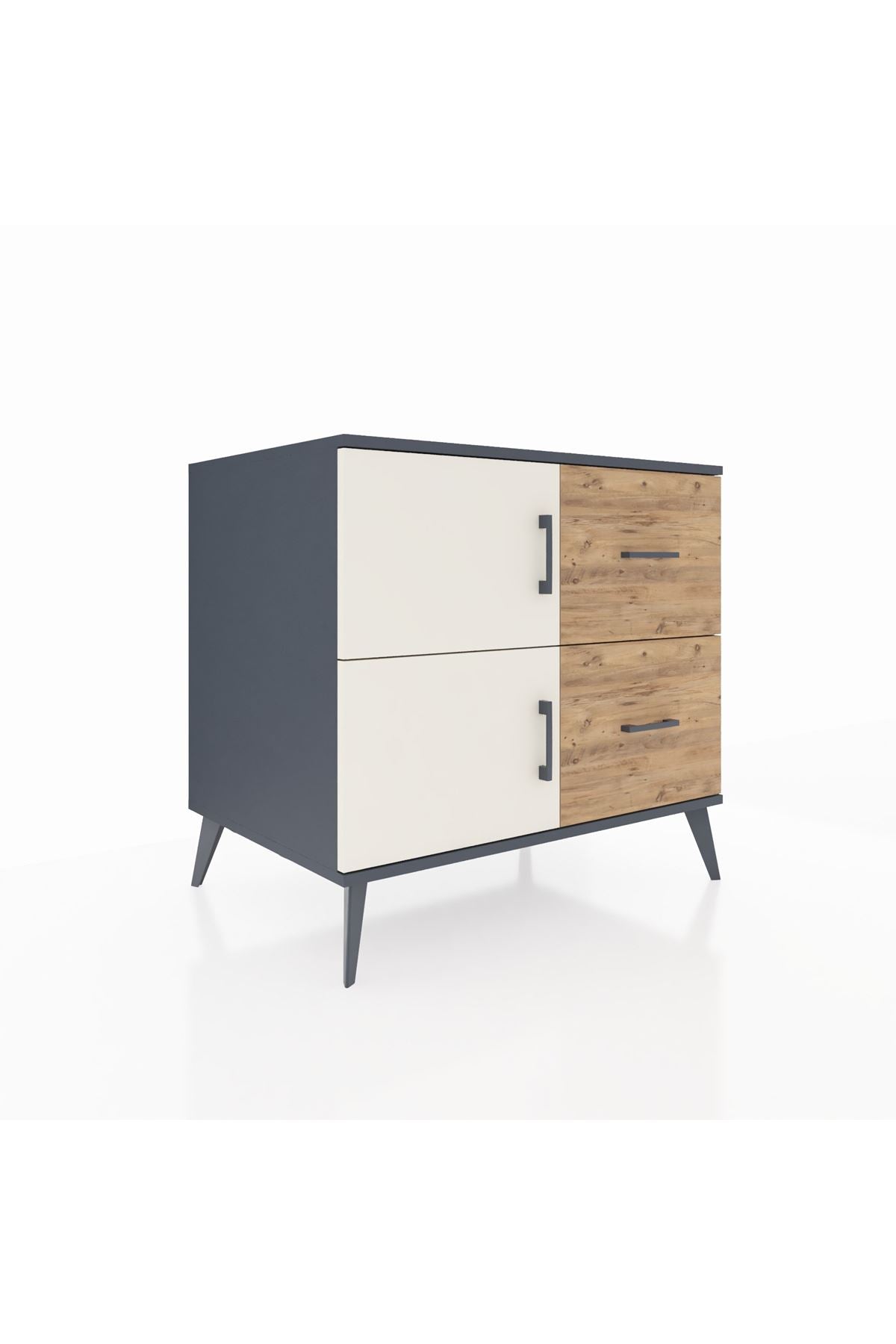 Kronos Şifonyer Tek Raflı 2 Çekmeceli 2 Kapaklı 88x59x80 Antrasit-Aytaşı/Çam