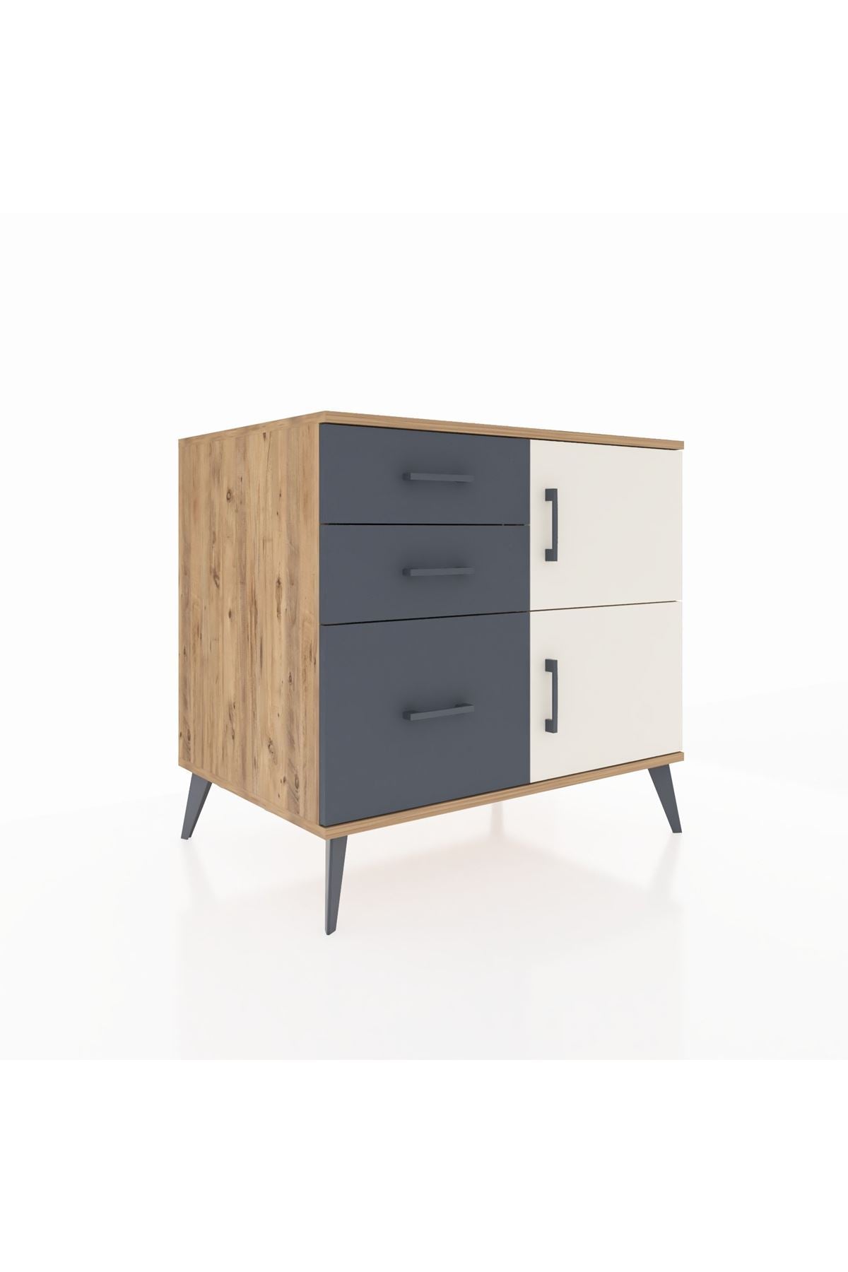 Kronos Şifonyer Tek Raflı 3 Çekmeceli 2 Kapaklı 88x59x80 Çam-Aytaşı/Antrasit