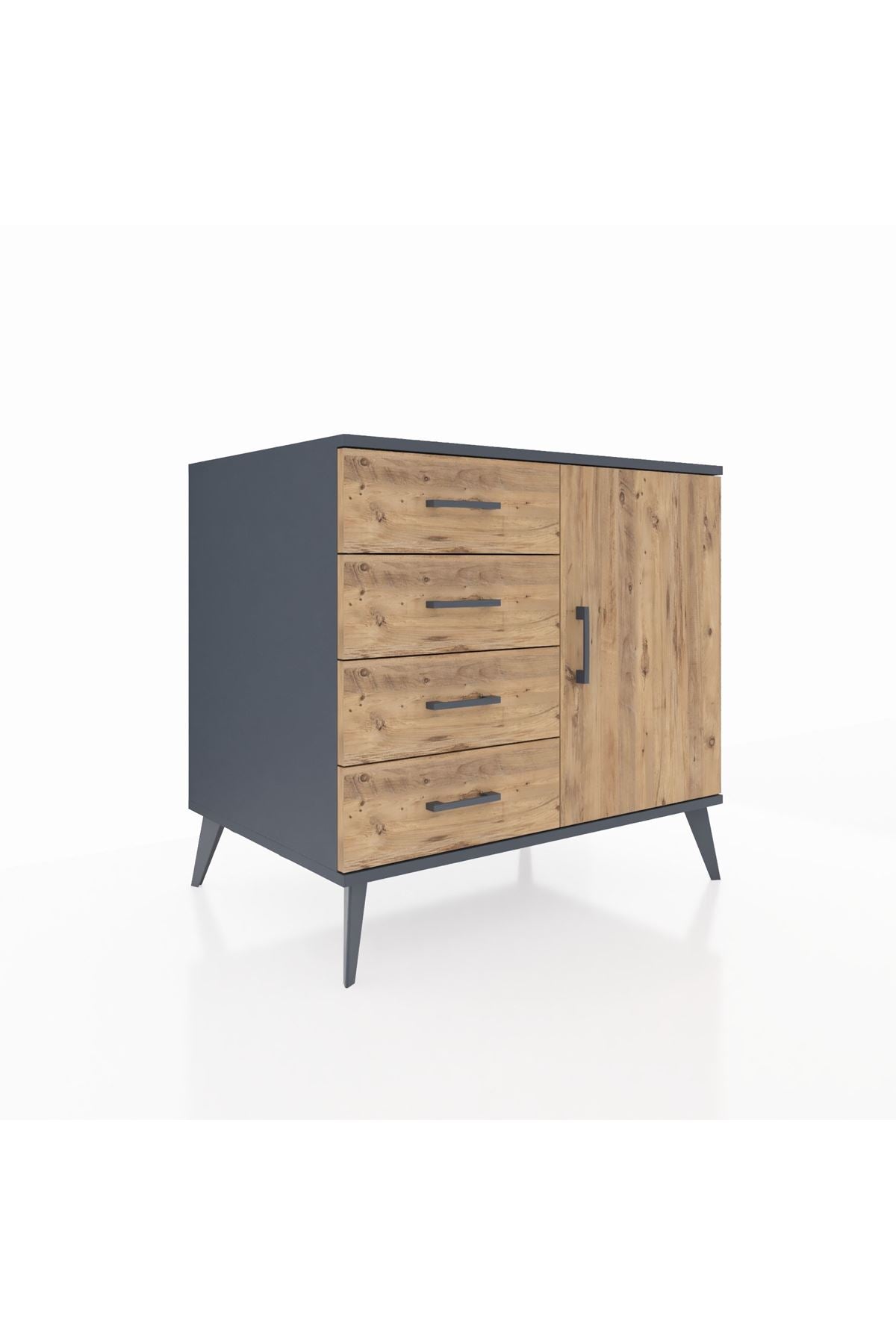 Kronos Şifonyer Tek Raflı 4 Çekmeceli Tek Kapaklı  88x59x80 Antrasit-Çam