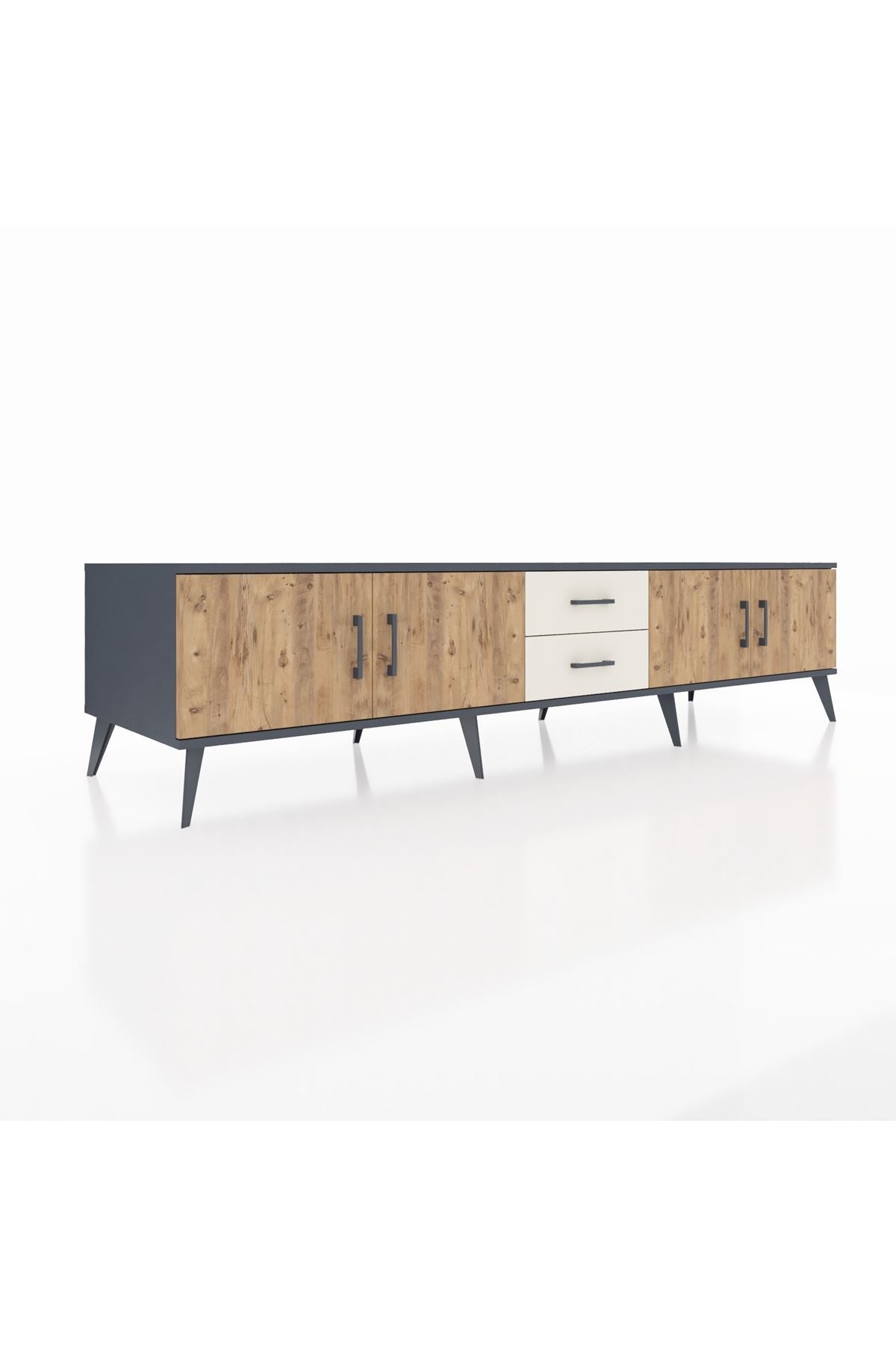 Kronos TV Ünitesi 2 Raflı 2 Çekmeceli 4 Kapaklı 220x59x51 Antrasit-Çam/Aytaşı