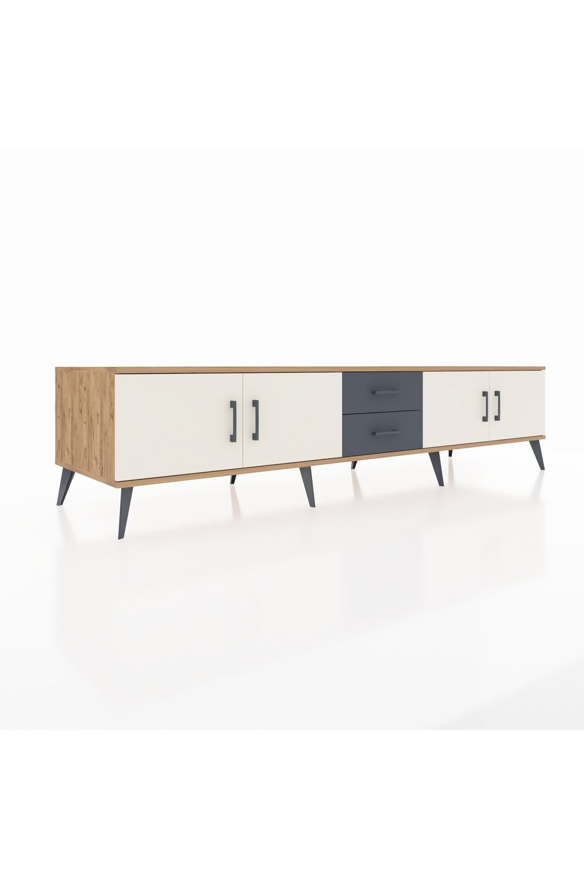 Kronos TV Ünitesi 2 Raflı 2 Çekmeceli 4 Kapaklı 220x59x51 Çam-Aytaşı/Antrasit